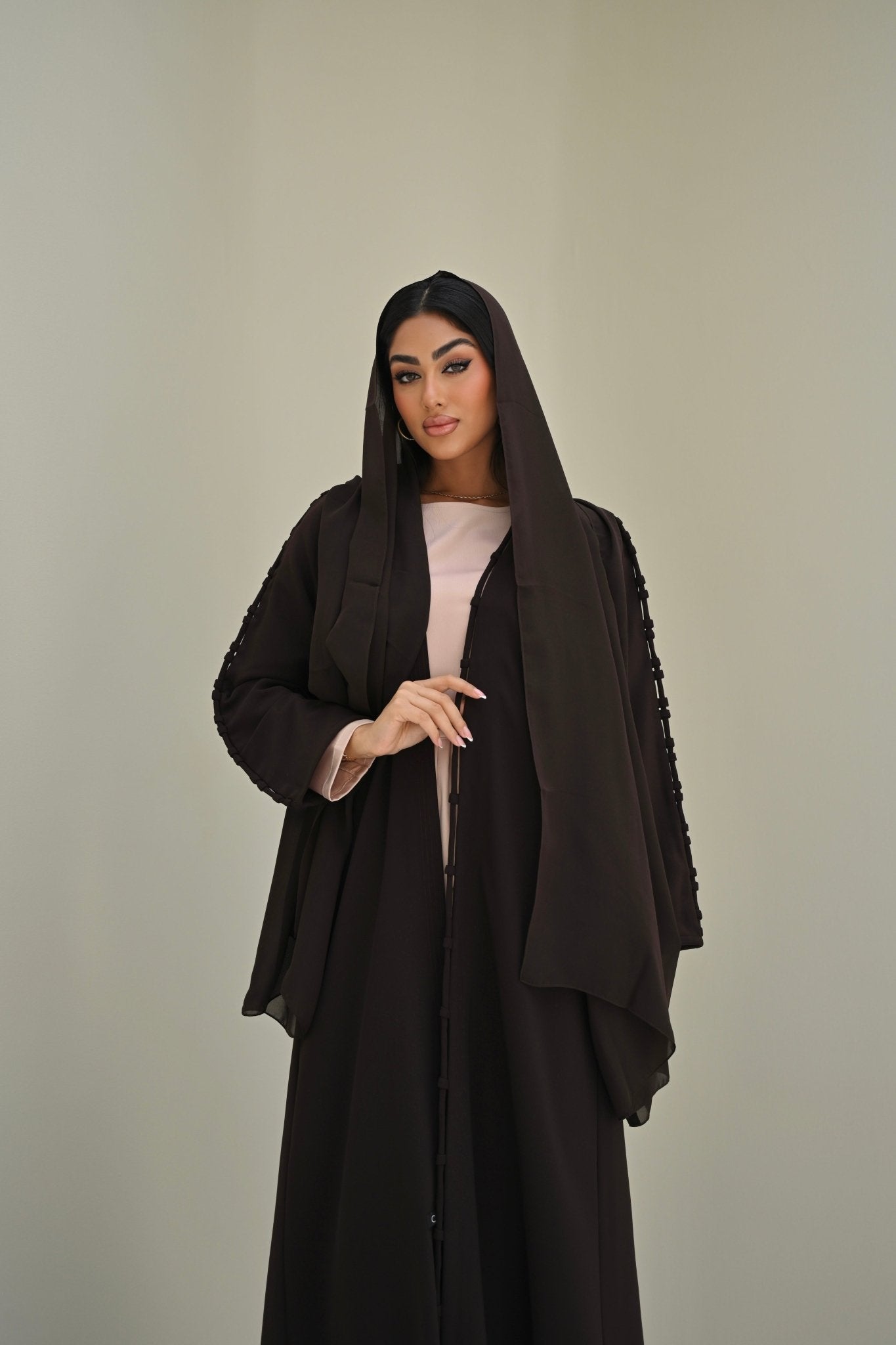 C 0510 Deep Brown 3D Abaya