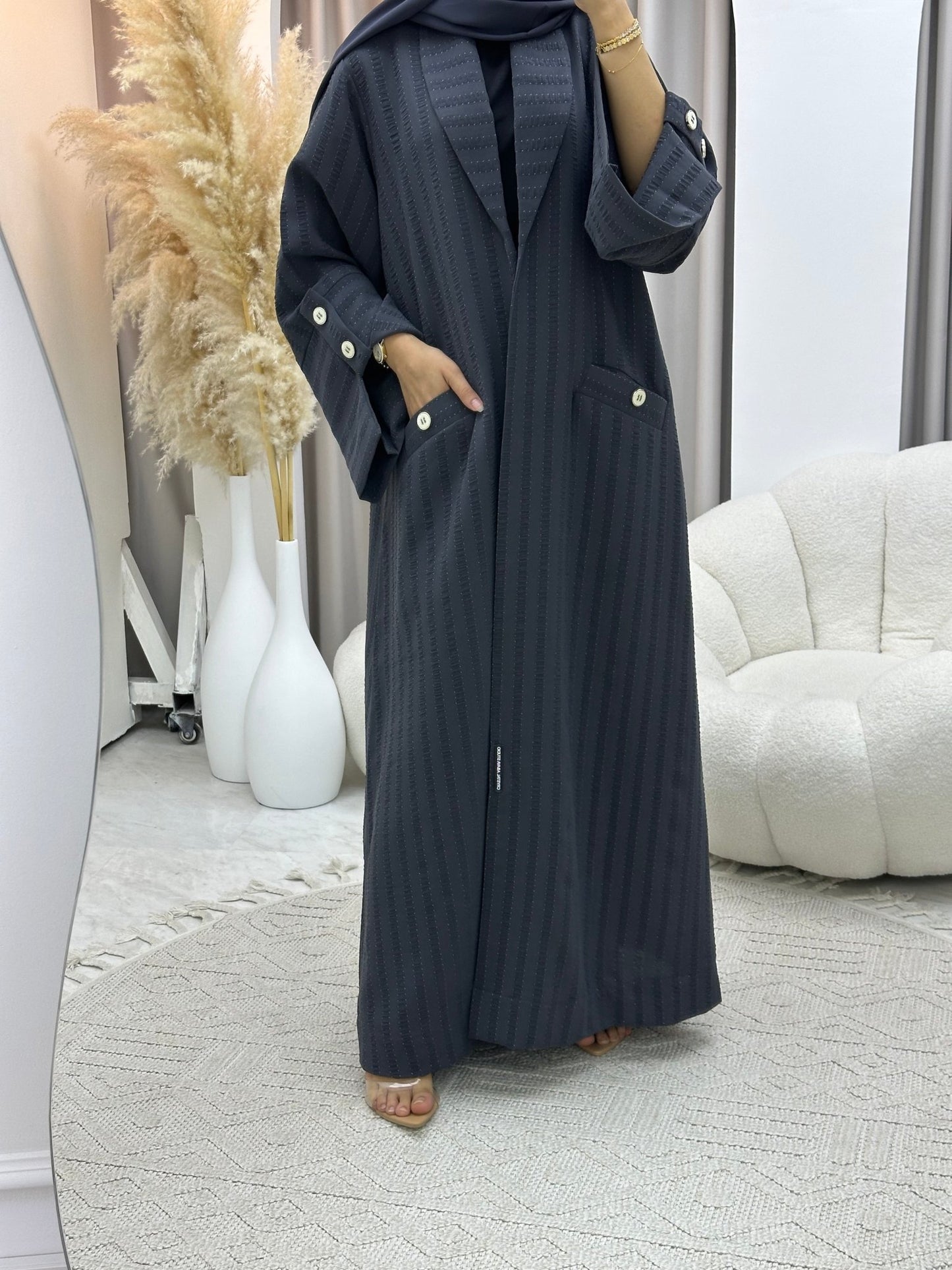 C 0556 Grey Striped Coat Abaya