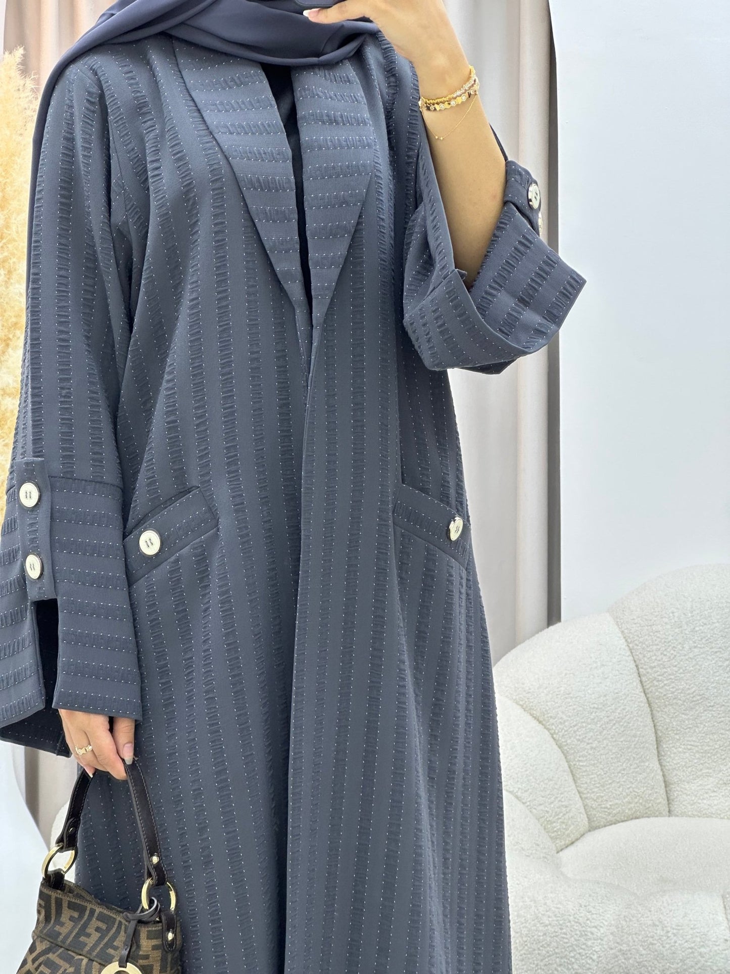 C 0556 Grey Striped Coat Abaya