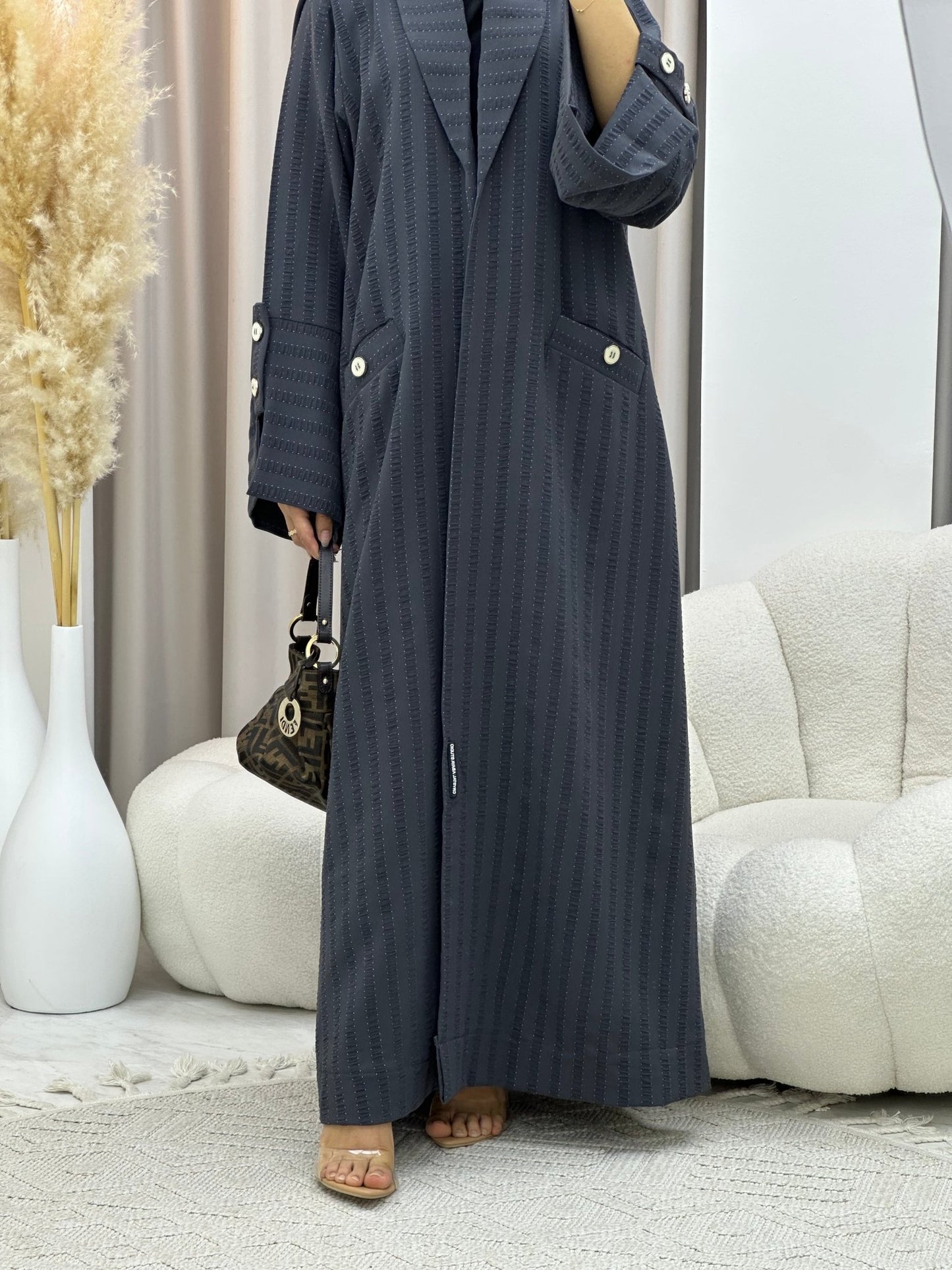 C 0556 Grey Striped Coat Abaya