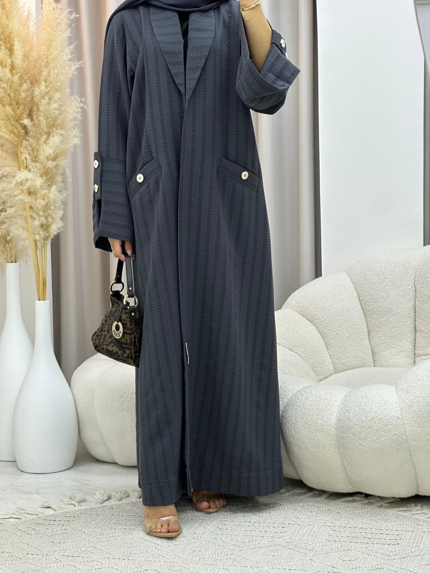 C 0556 Grey Striped Coat Abaya