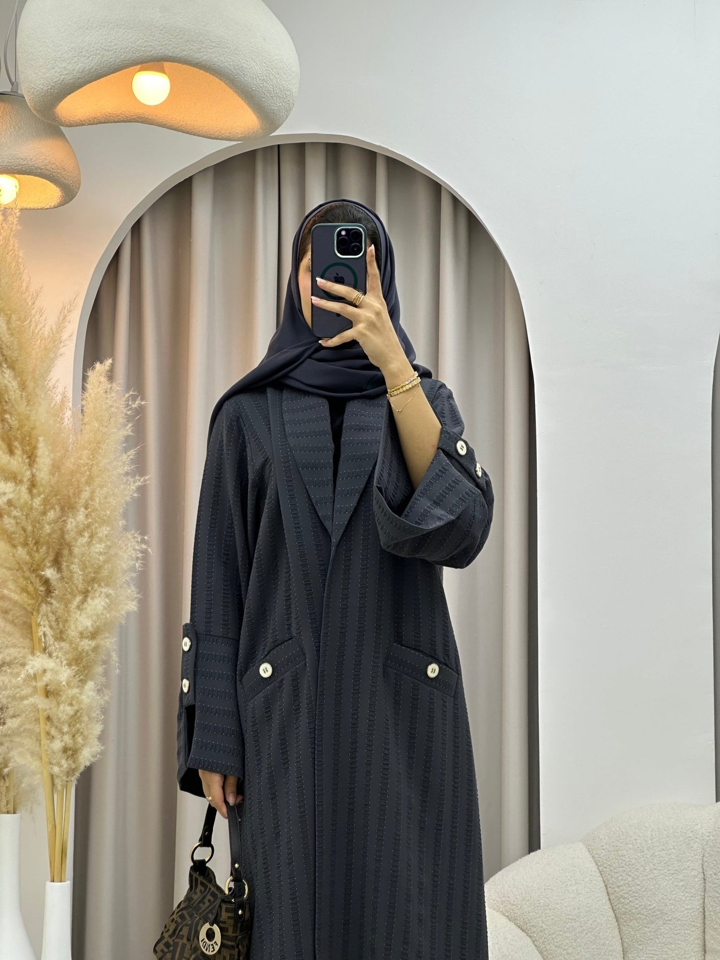 C 0556 Grey Striped Coat Abaya