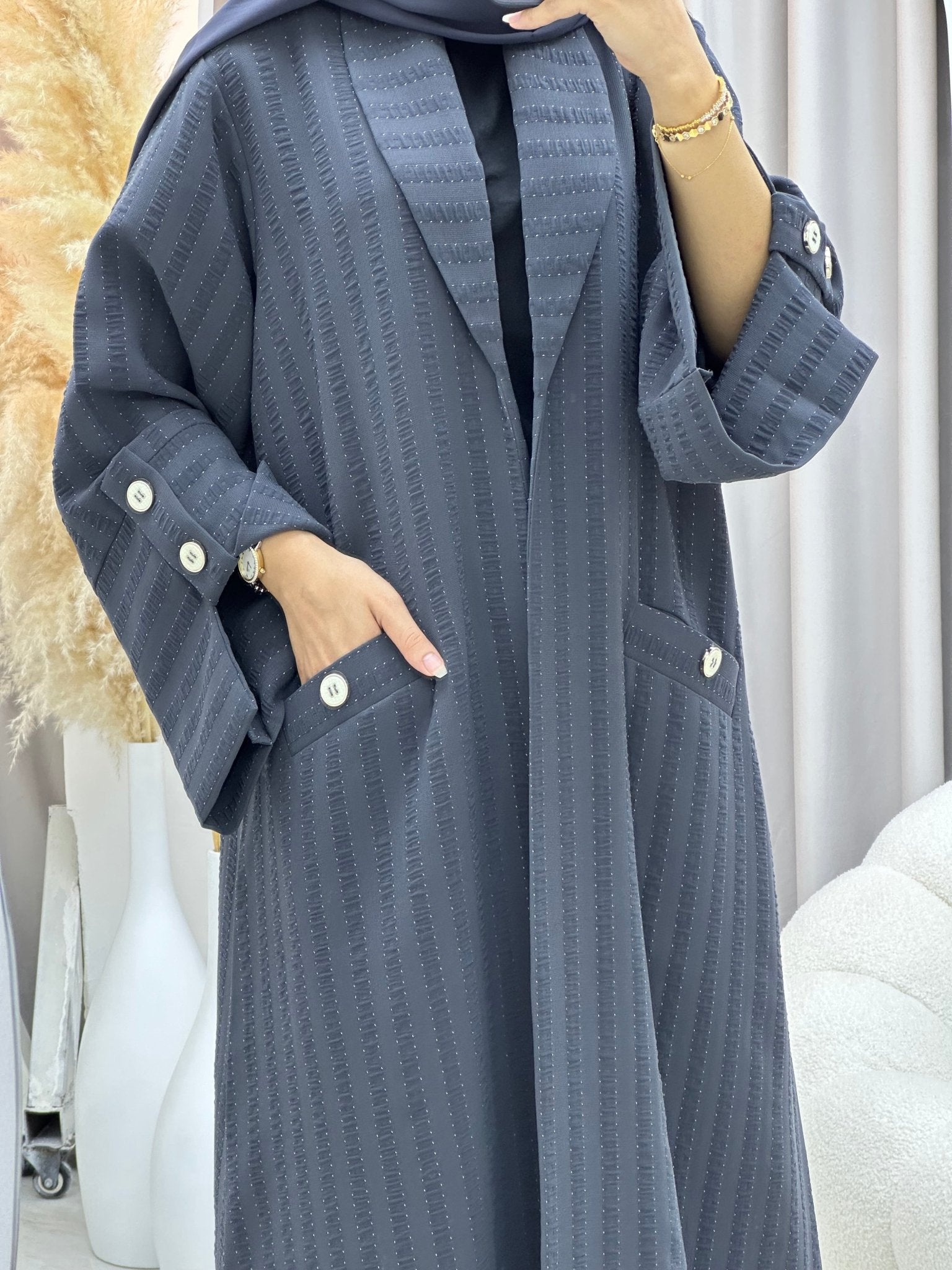 C 0556 Grey Striped Coat Abaya