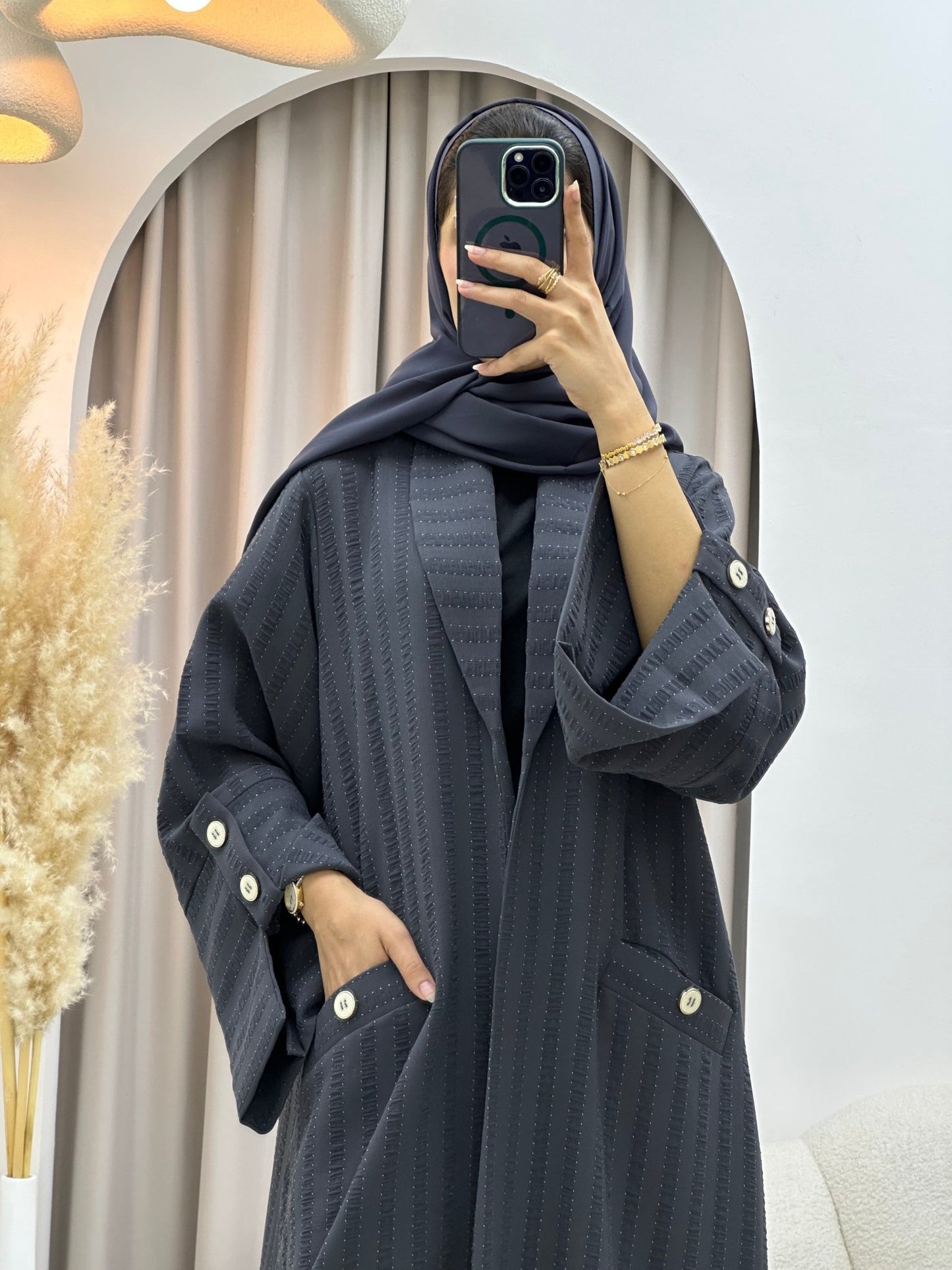 C 0556 Grey Striped Coat Abaya