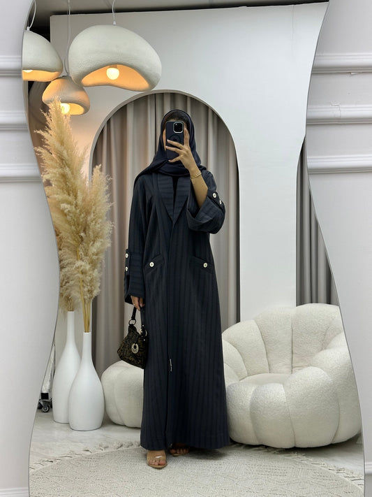 C 0556 Grey Striped Coat Abaya