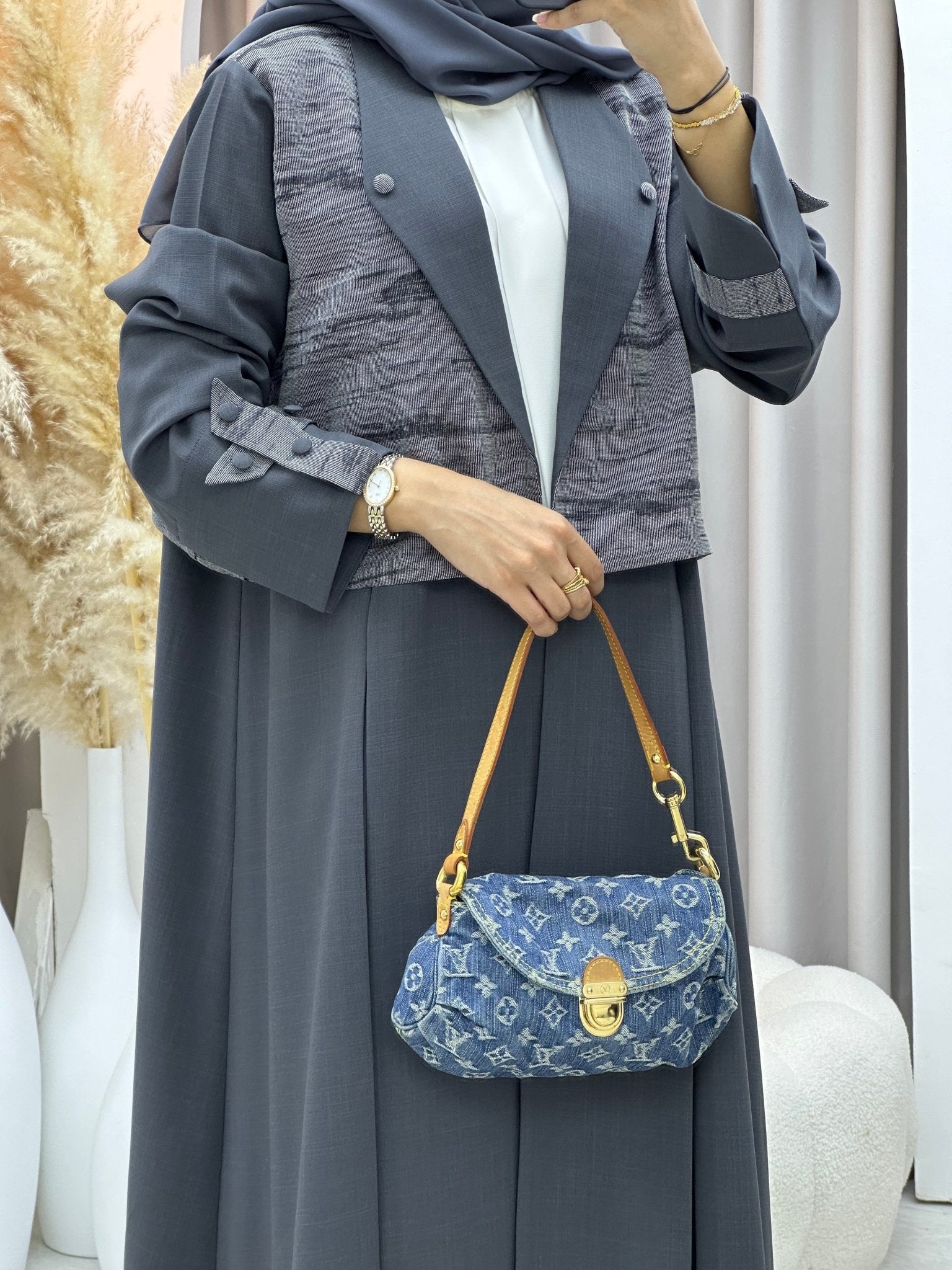 C 0574 Dark Grey Coat Abaya