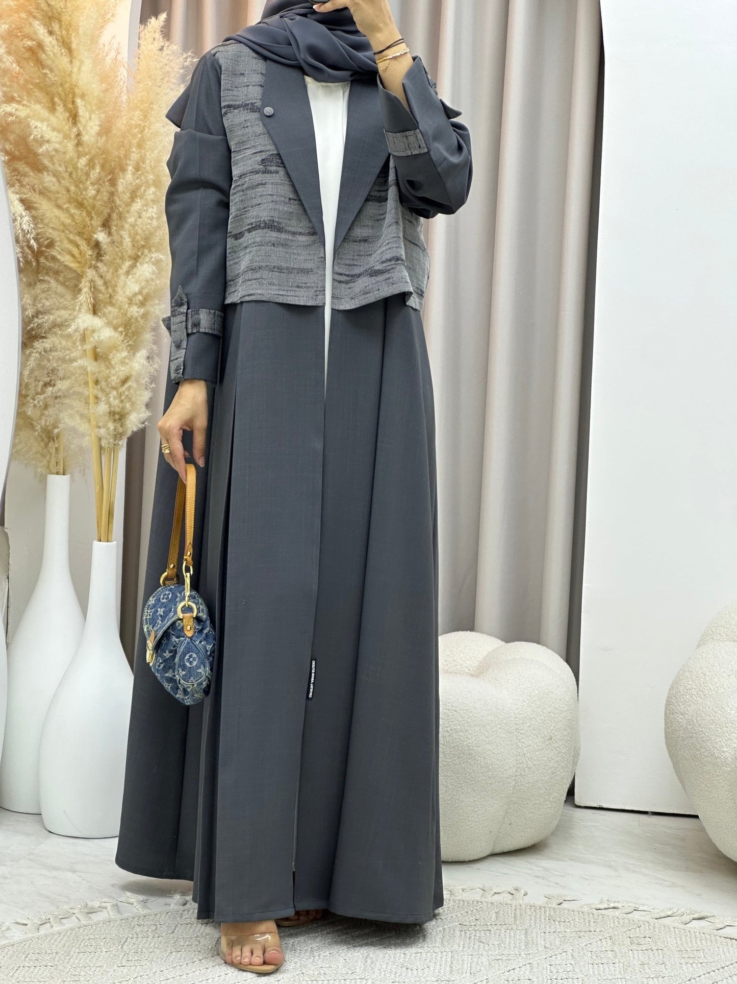 C 0574 Dark Grey Coat Abaya