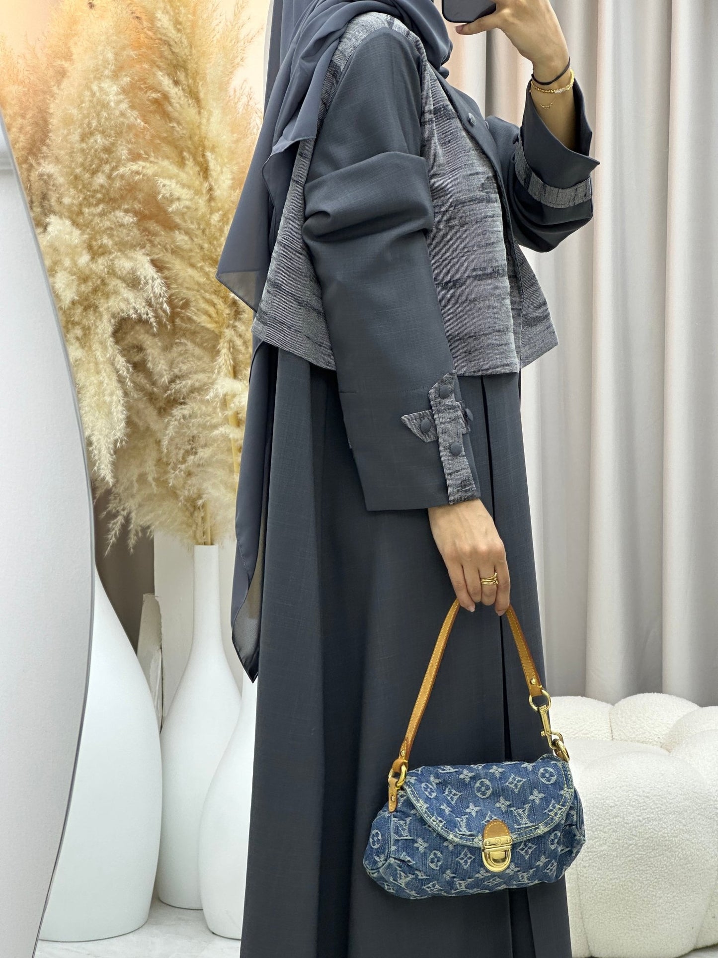 C 0574 Dark Grey Coat Abaya