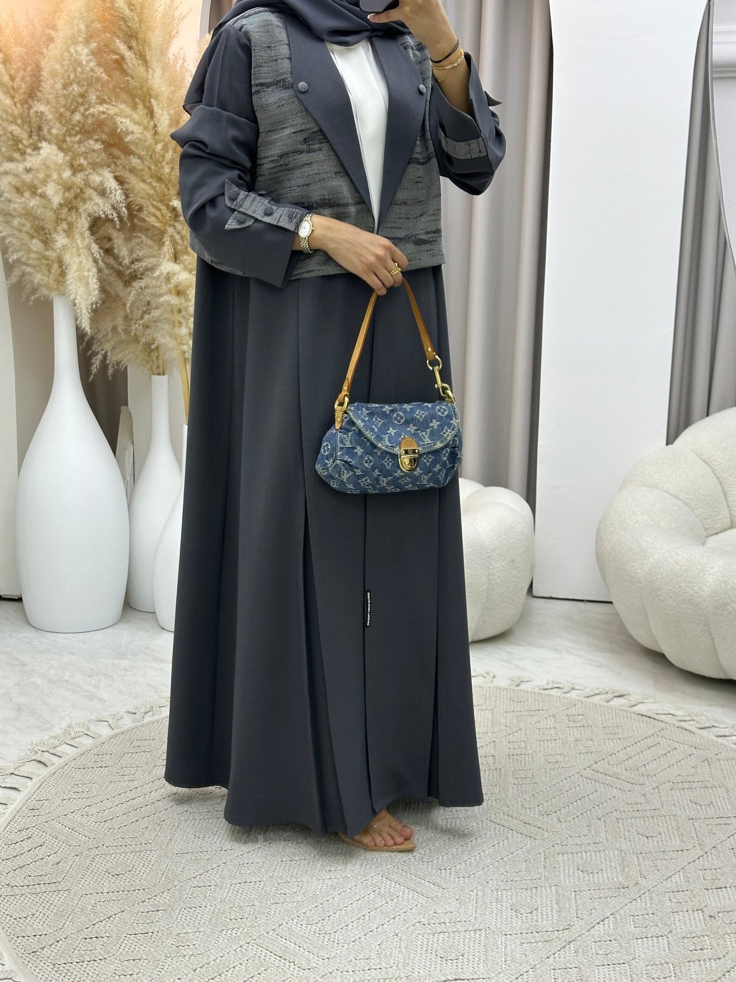 C 0574 Dark Grey Coat Abaya