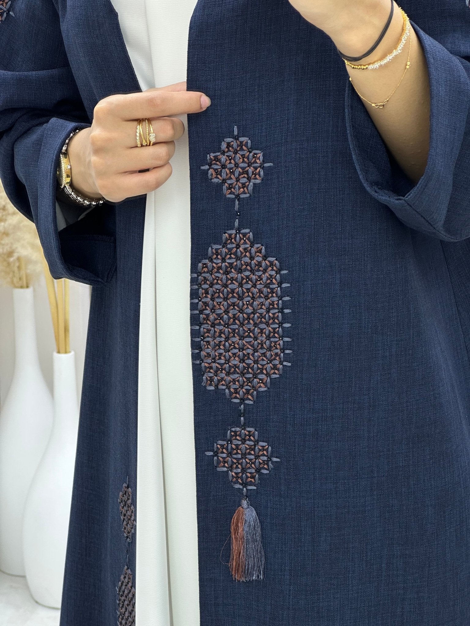 C 0575 Blue Embroidered Abaya