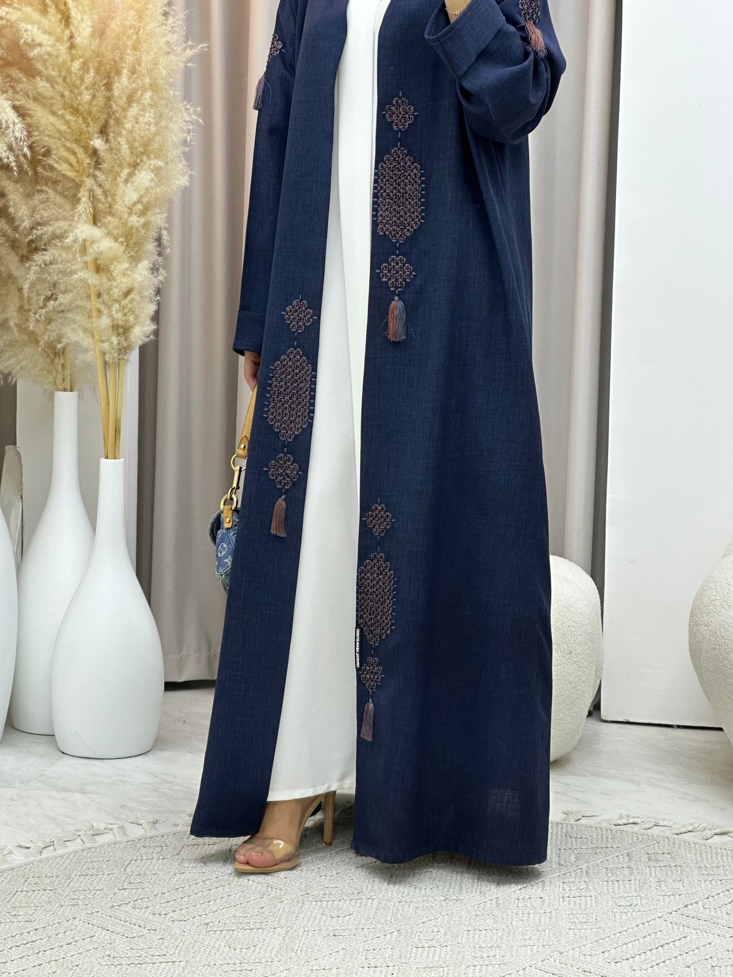 C 0575 Blue Embroidered Abaya