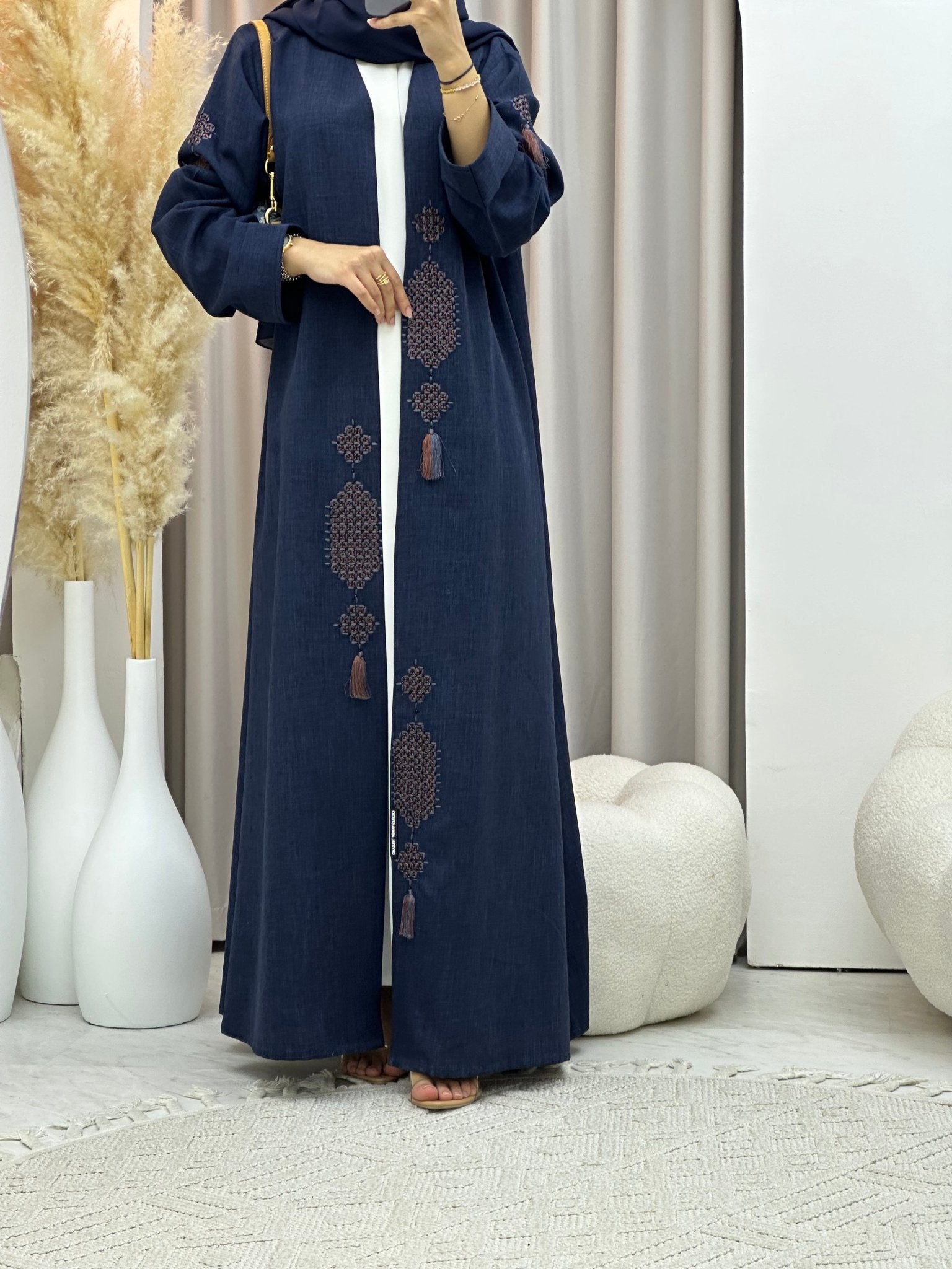 C 0575 Blue Embroidered Abaya