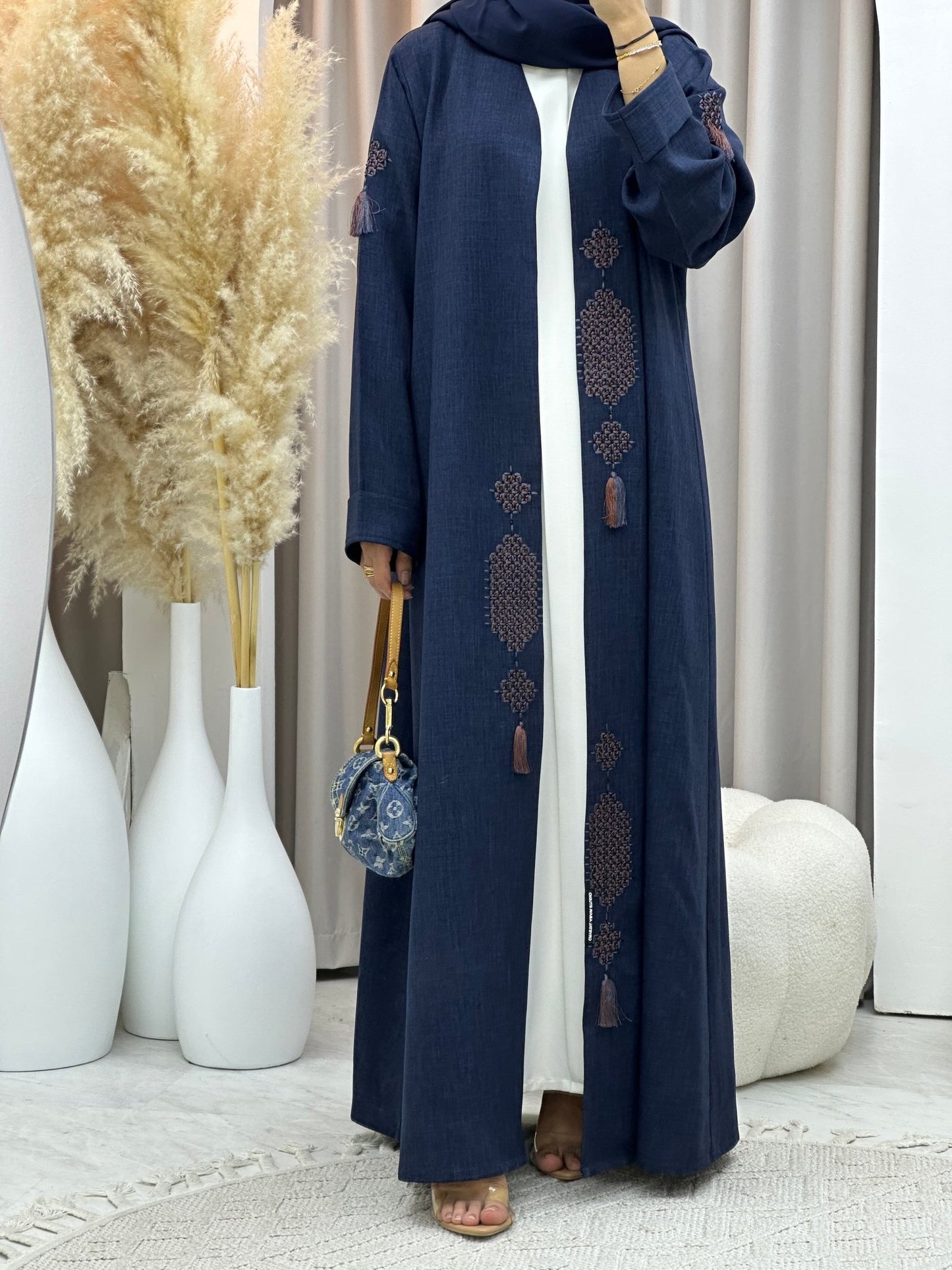 C 0575 Blue Embroidered Abaya