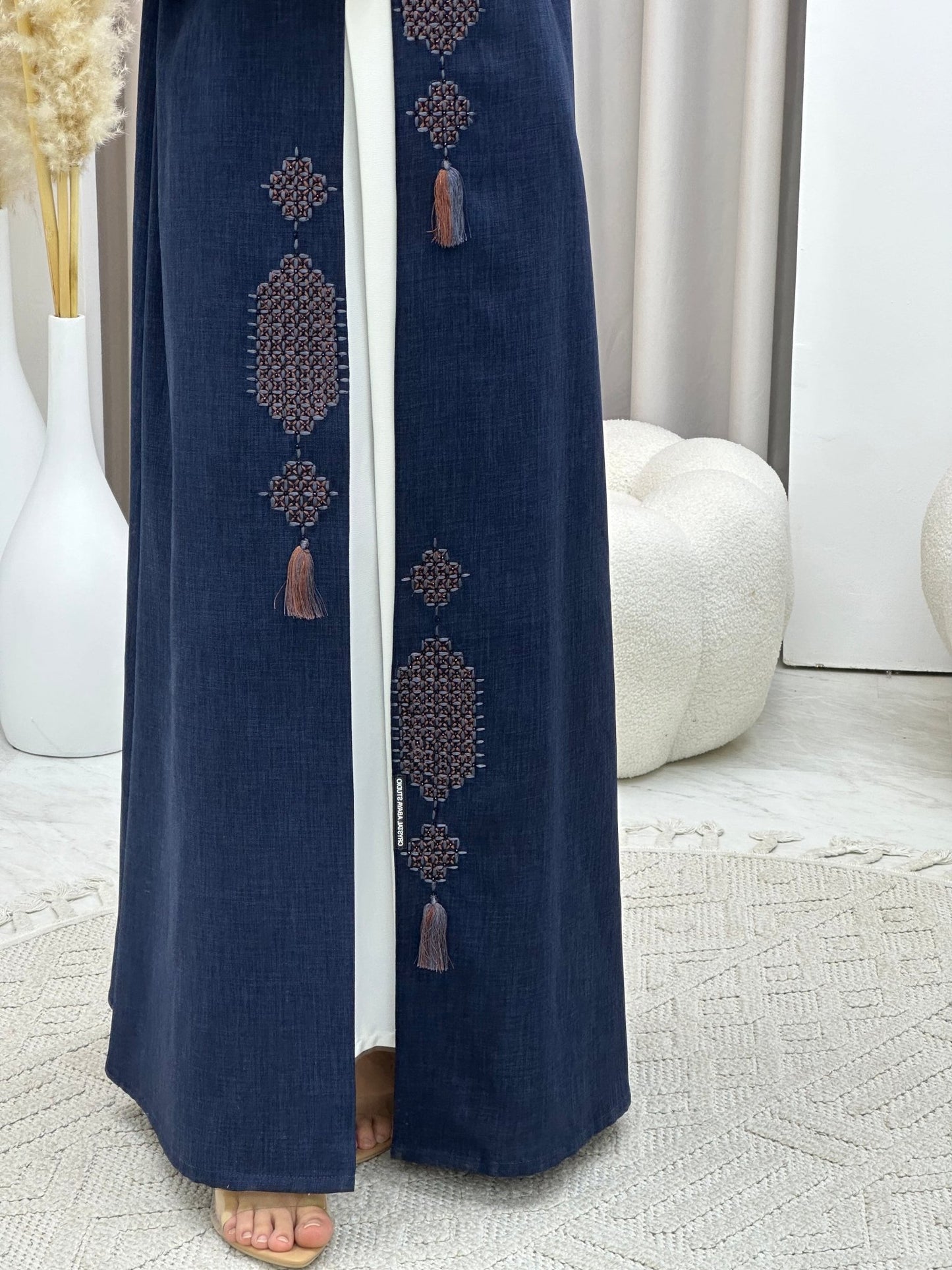 C 0575 Blue Embroidered Abaya