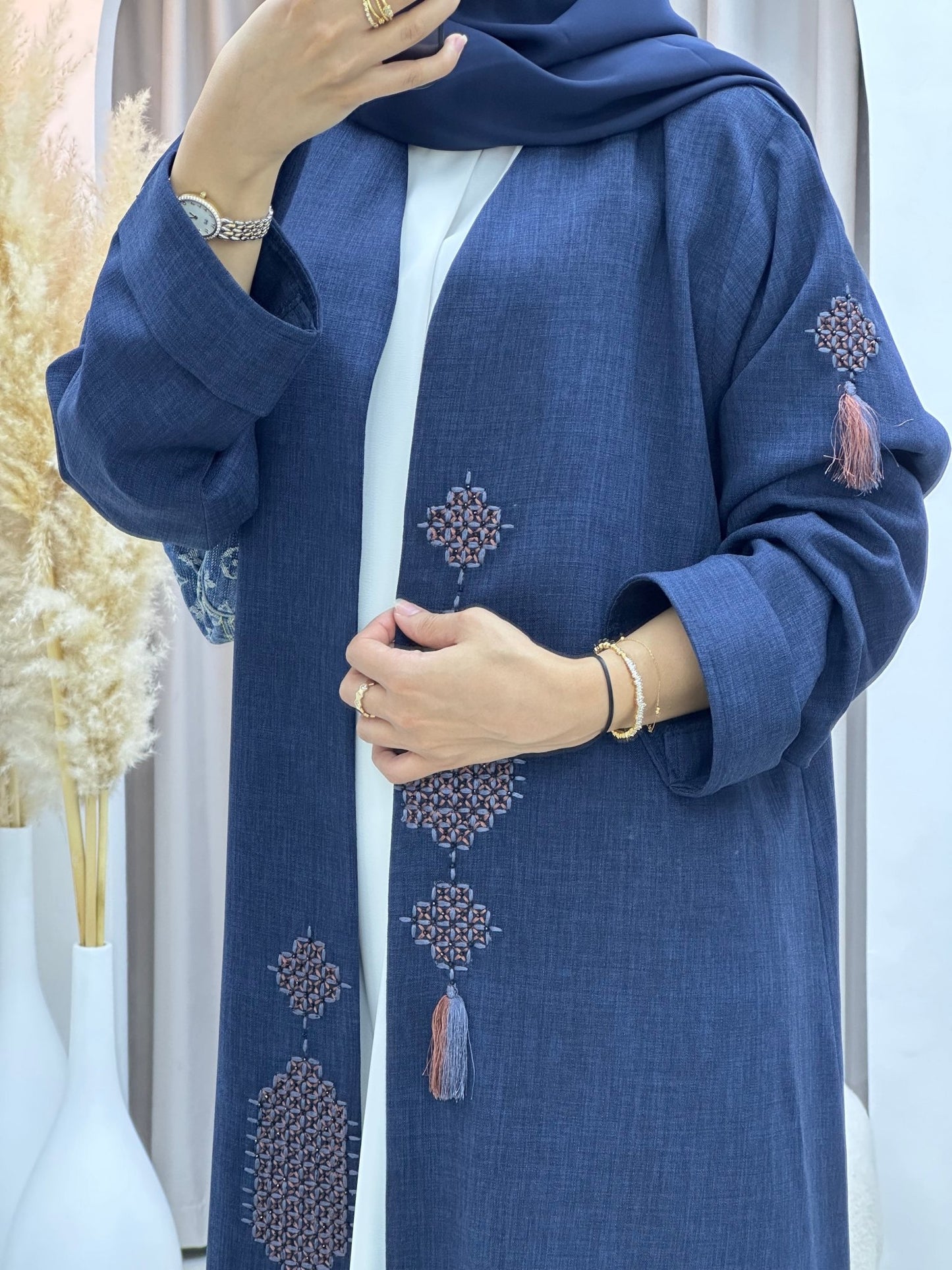 C 0575 Blue Embroidered Abaya