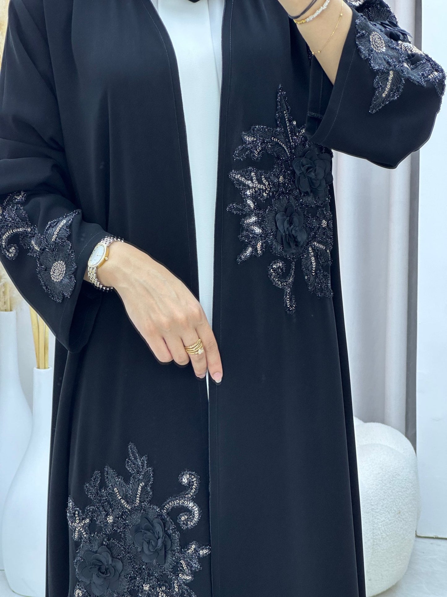 C 0579 Black Dantel Abaya