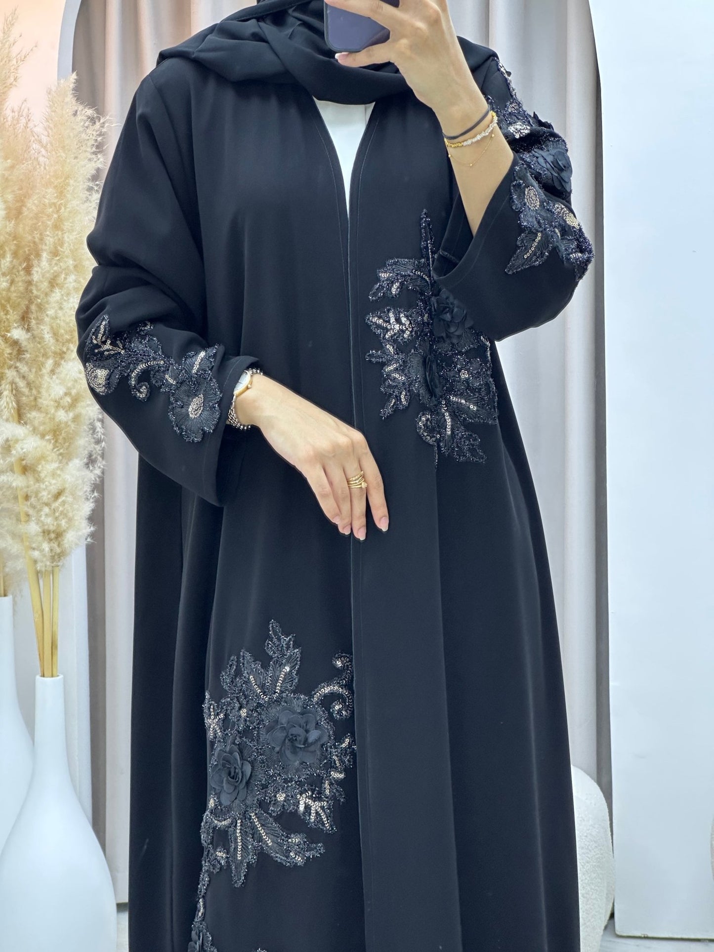 C 0579 Black Dantel Abaya