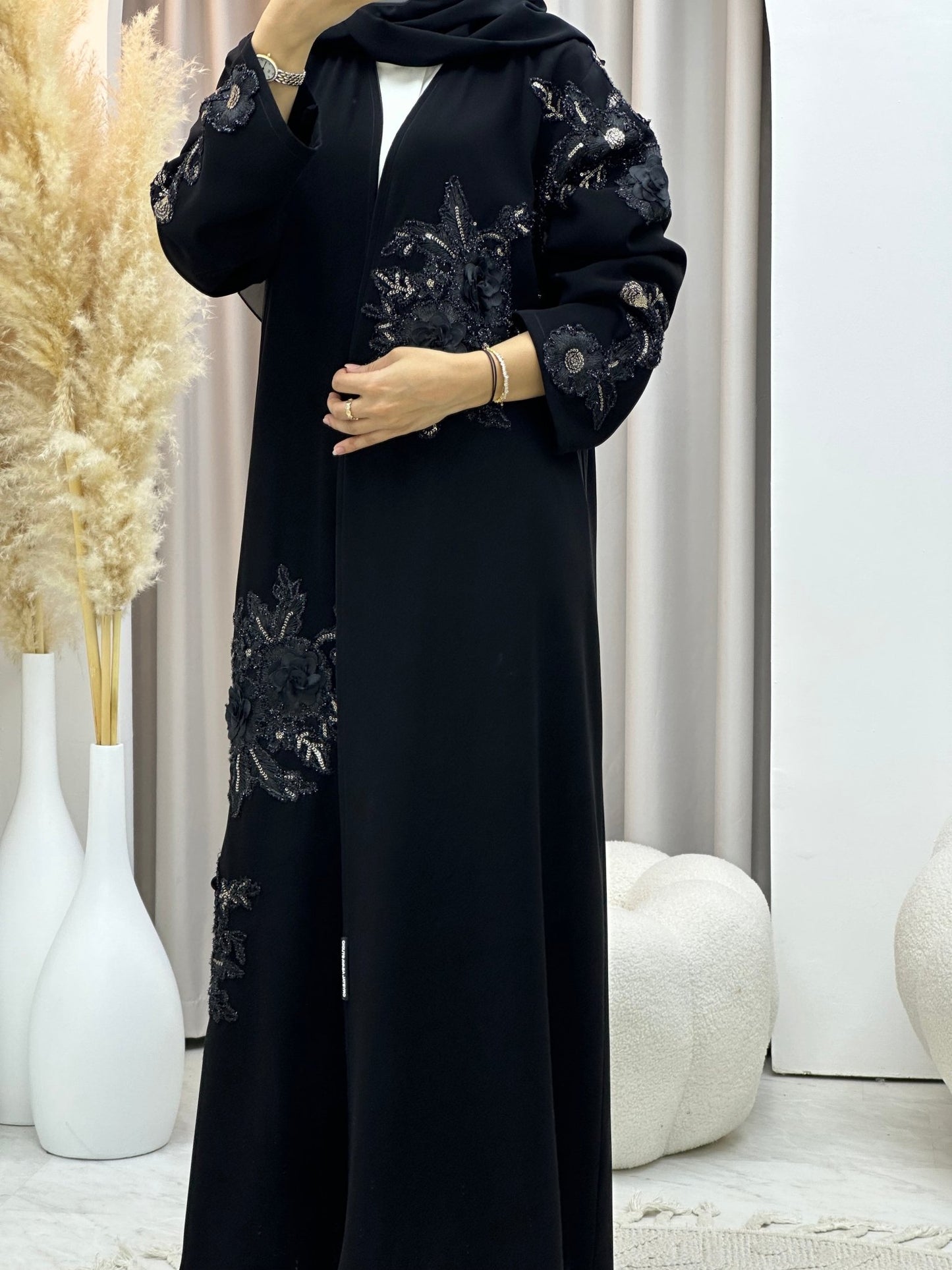 C 0579 Black Dantel Abaya