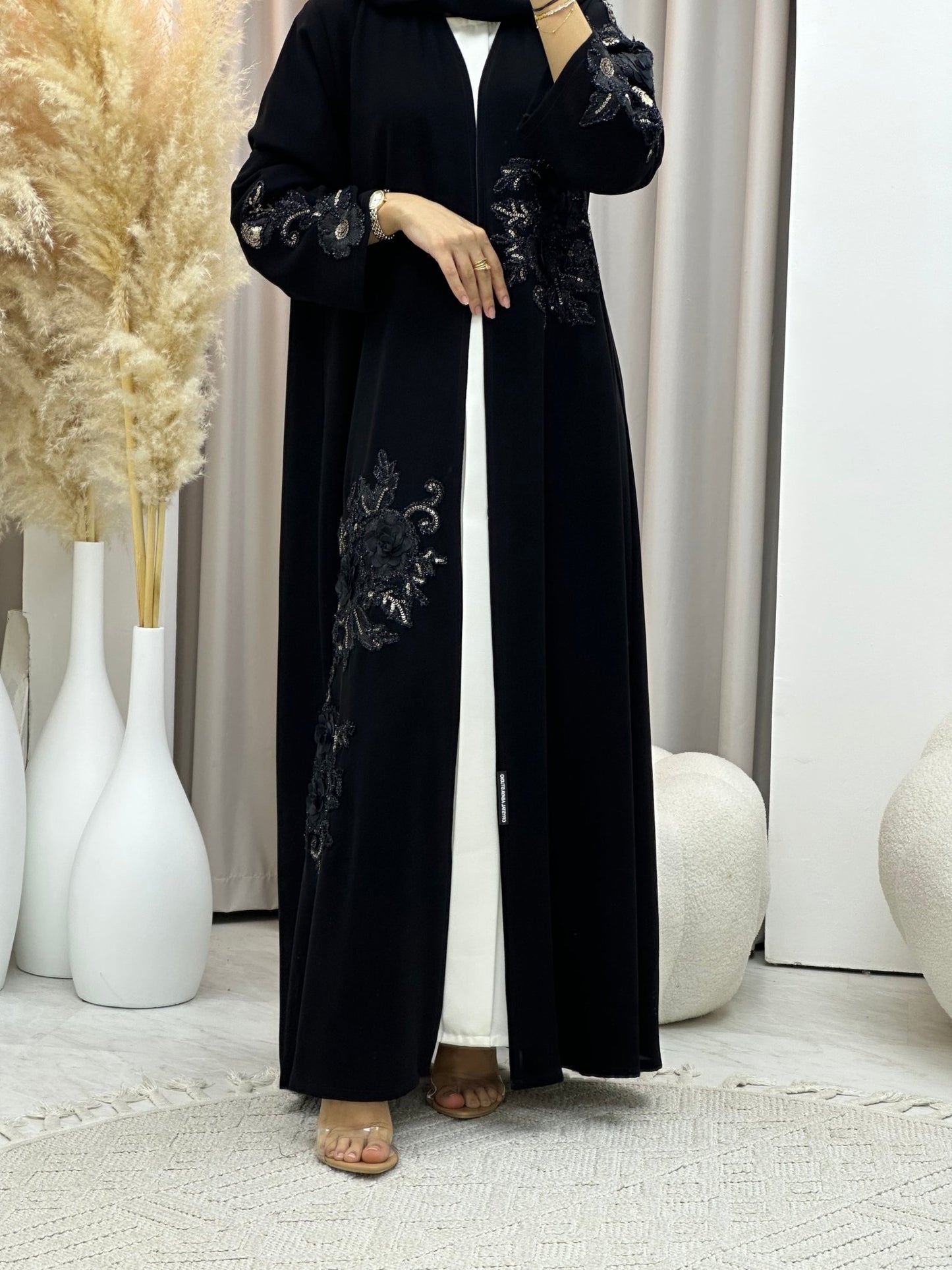 C 0579 Black Dantel Abaya