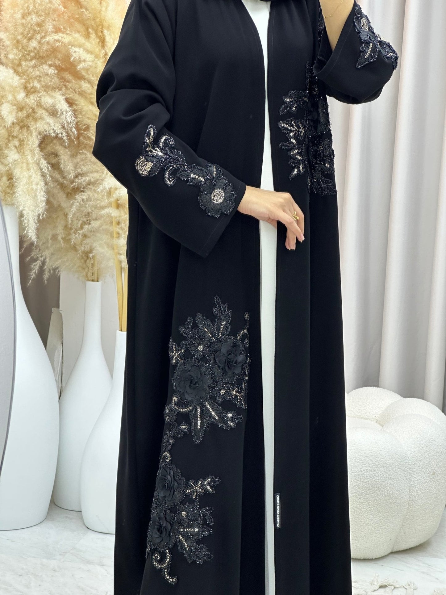 C 0579 Black Dantel Abaya