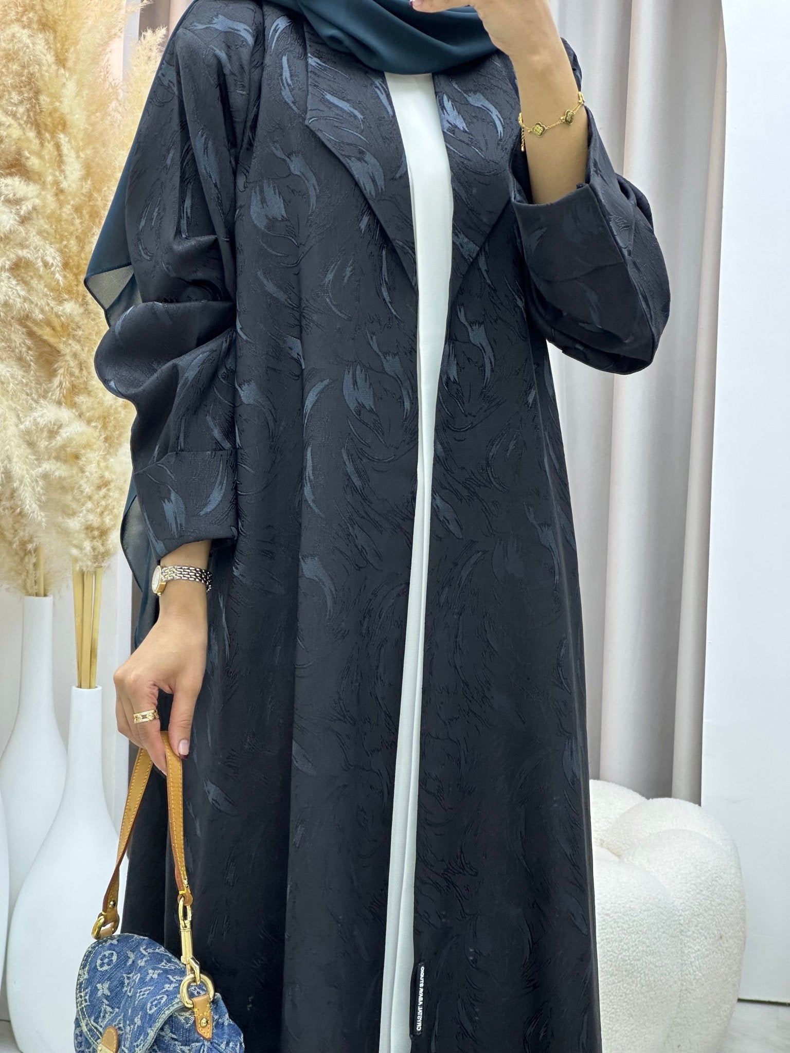 C 0583 - 04 Teal Leaf Printed Abaya