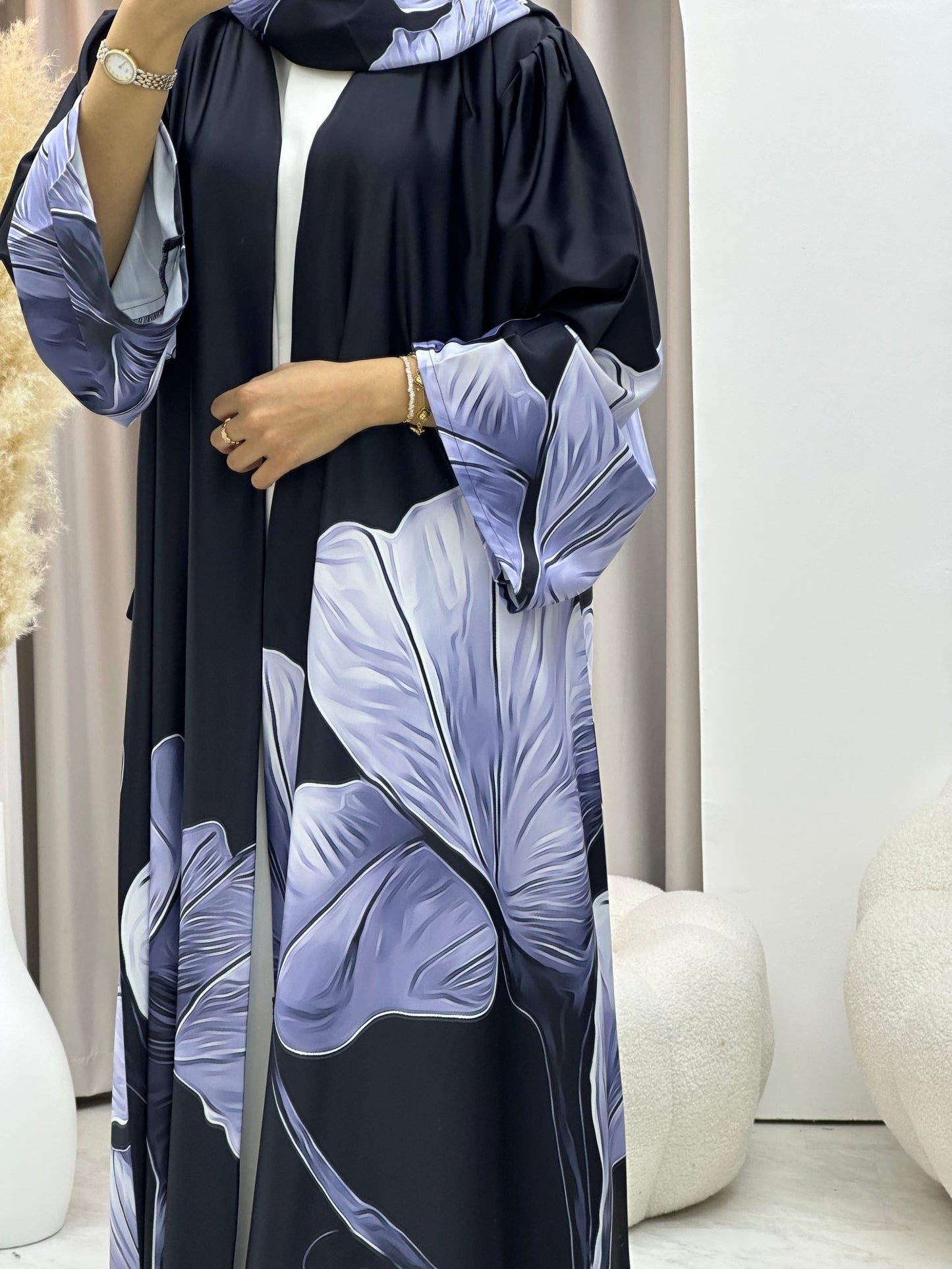 C 0584 Blue Printed Abaya