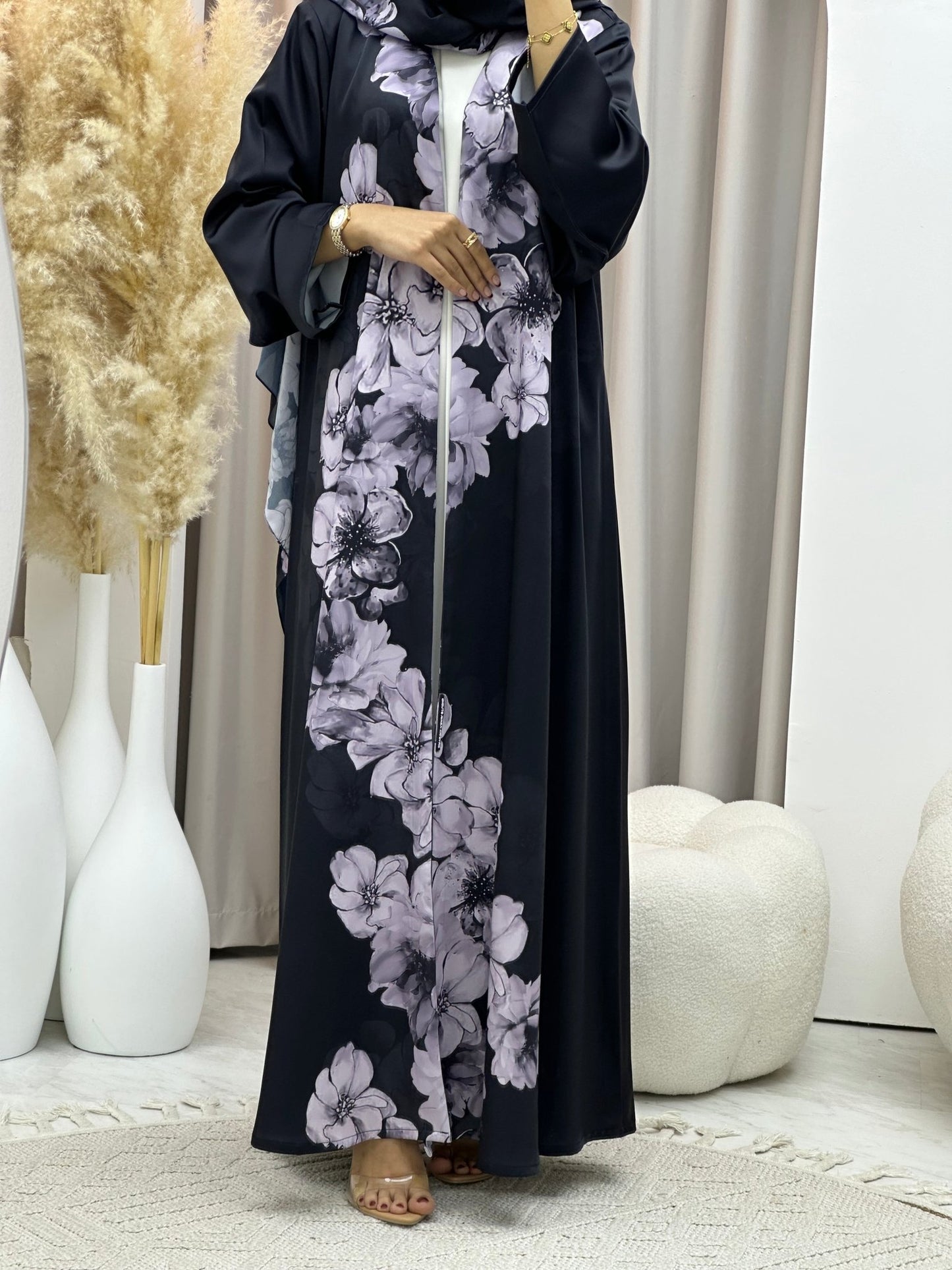 C 0586 Purple Printed Abaya