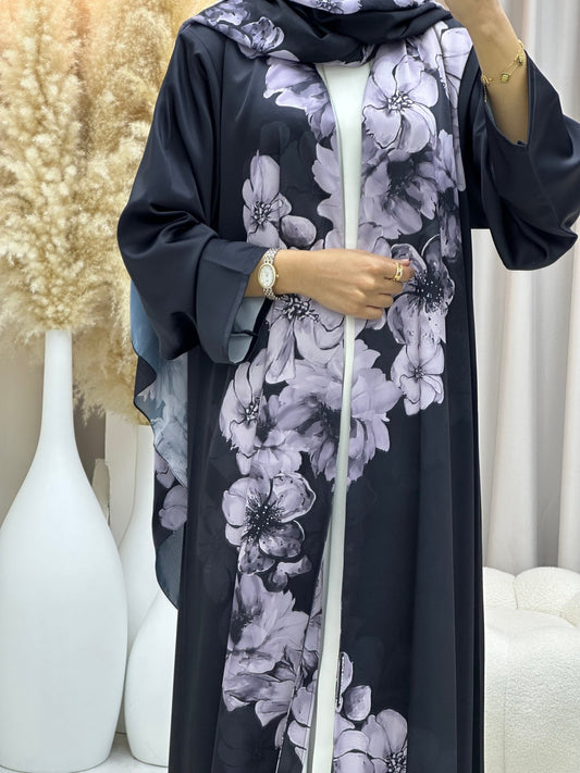 C 0586 Purple Printed Abaya