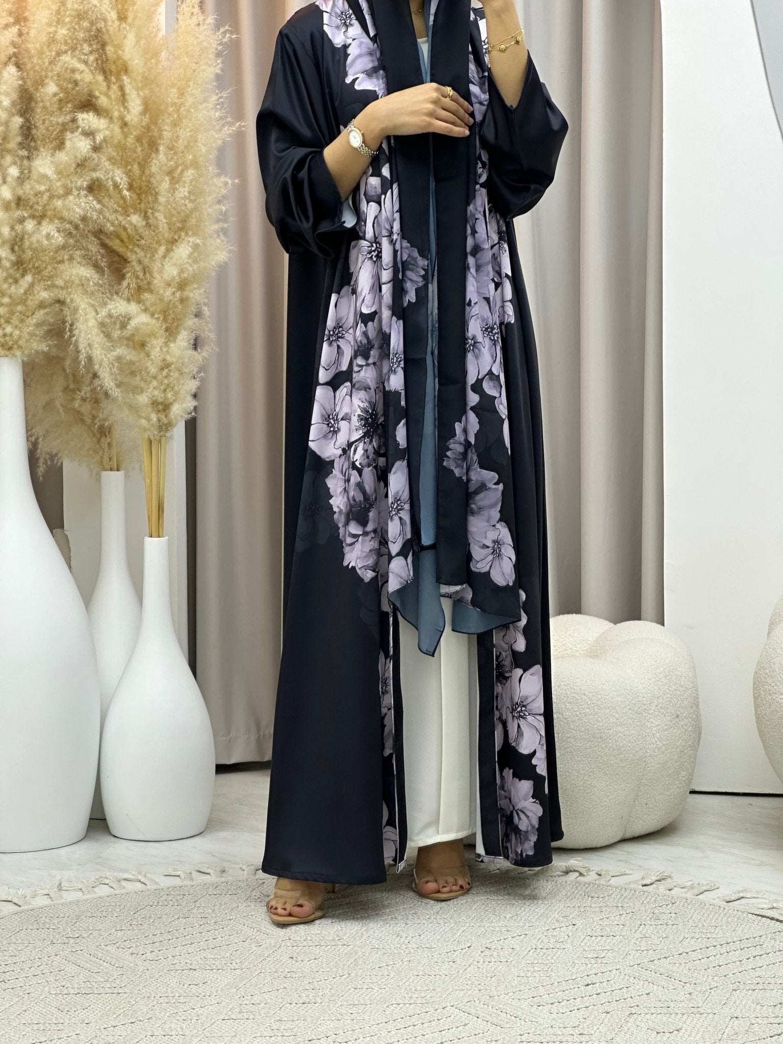 C 0586 Purple Printed Abaya