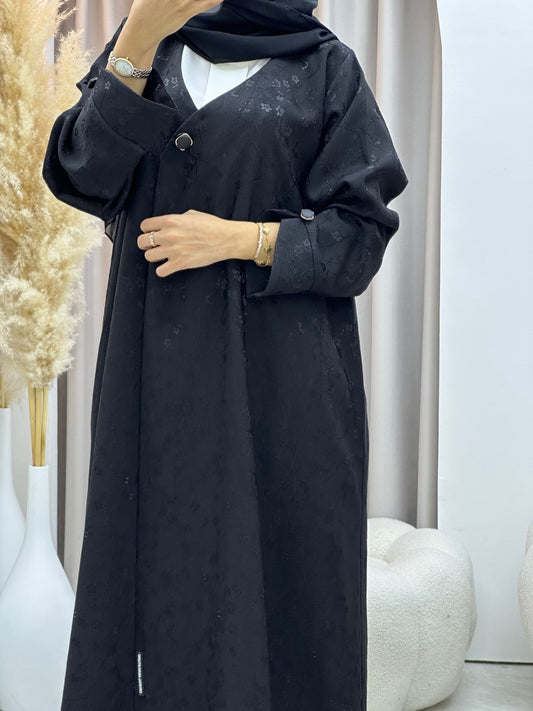 C 0587 - 01 Black Floral Printed Abaya