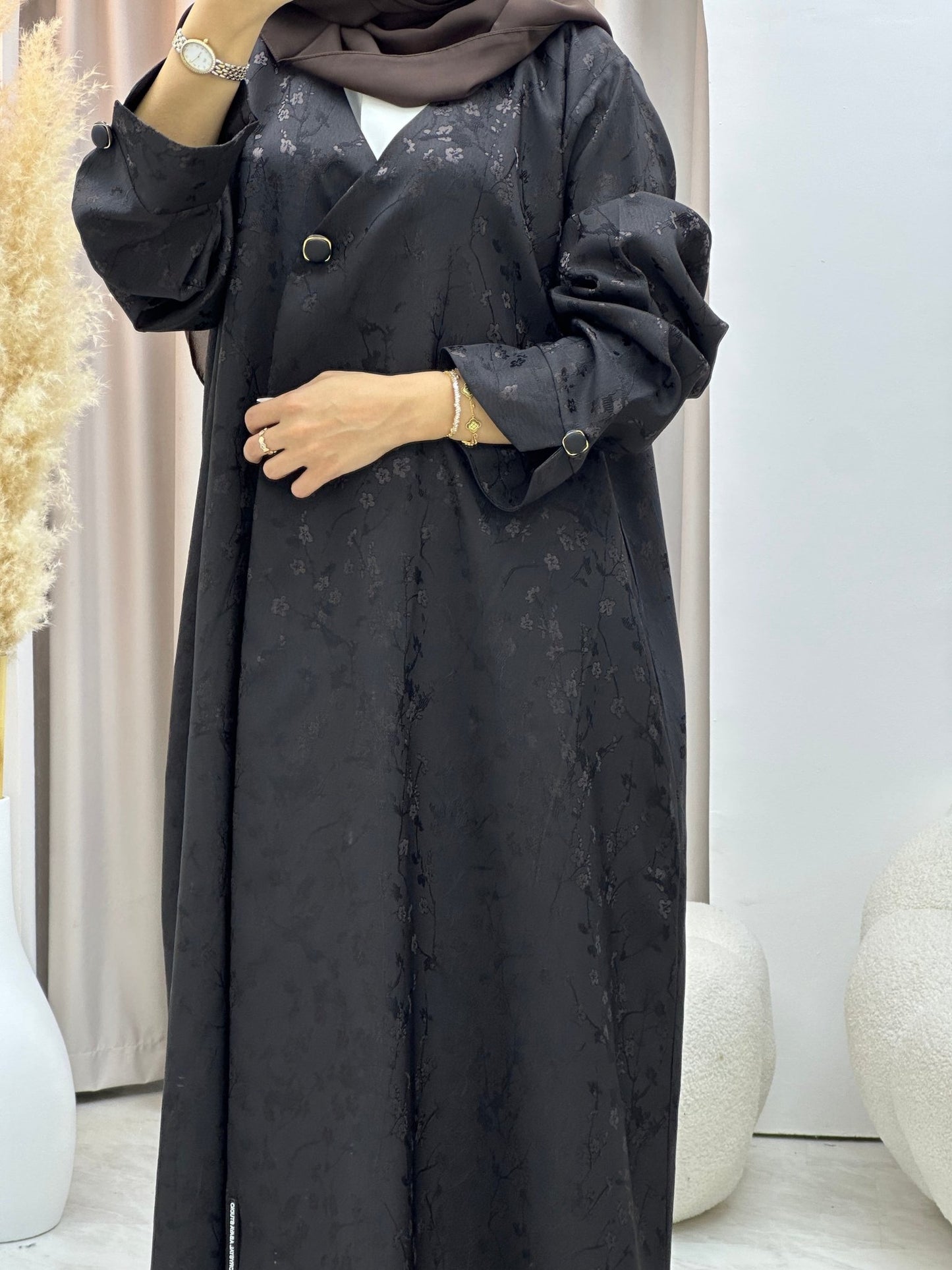 C 0587 - 02 Brown Floral Printed Abaya