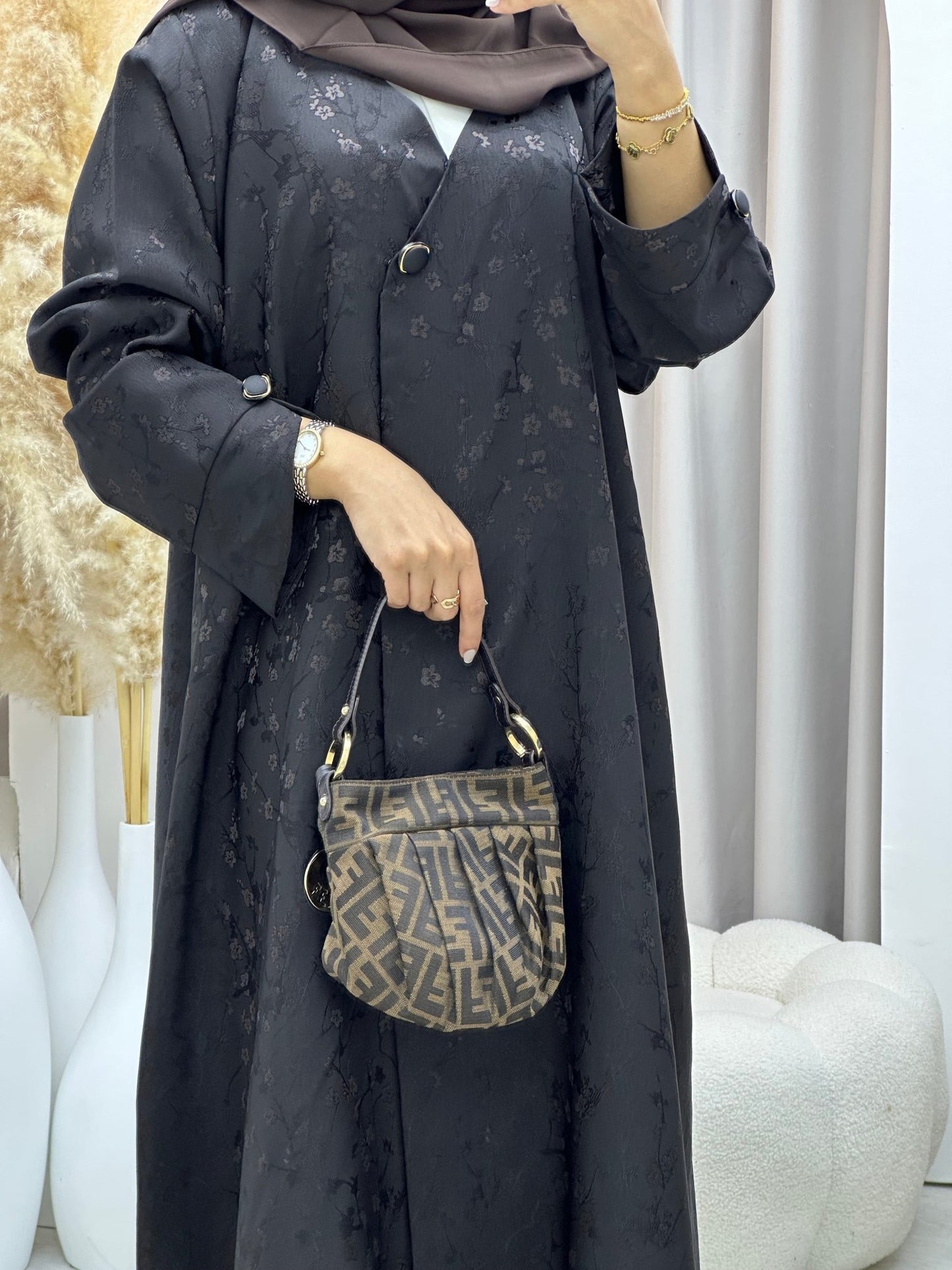 C 0587 - 02 Brown Floral Printed Abaya