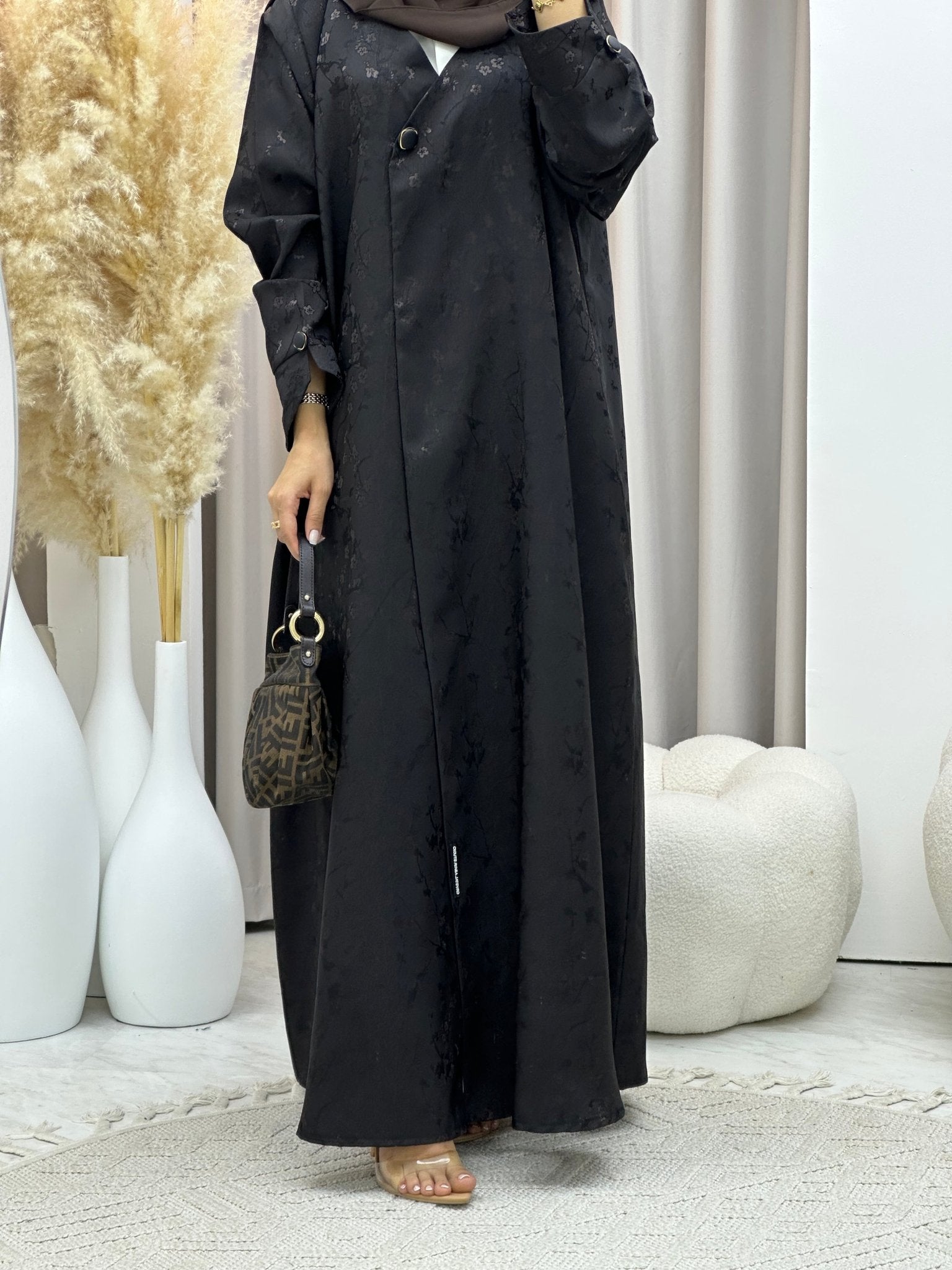 C 0587 - 02 Brown Floral Printed Abaya