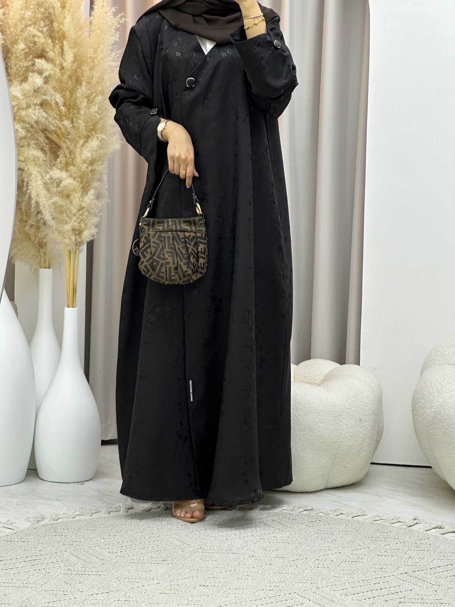 C 0587 - 02 Brown Floral Printed Abaya