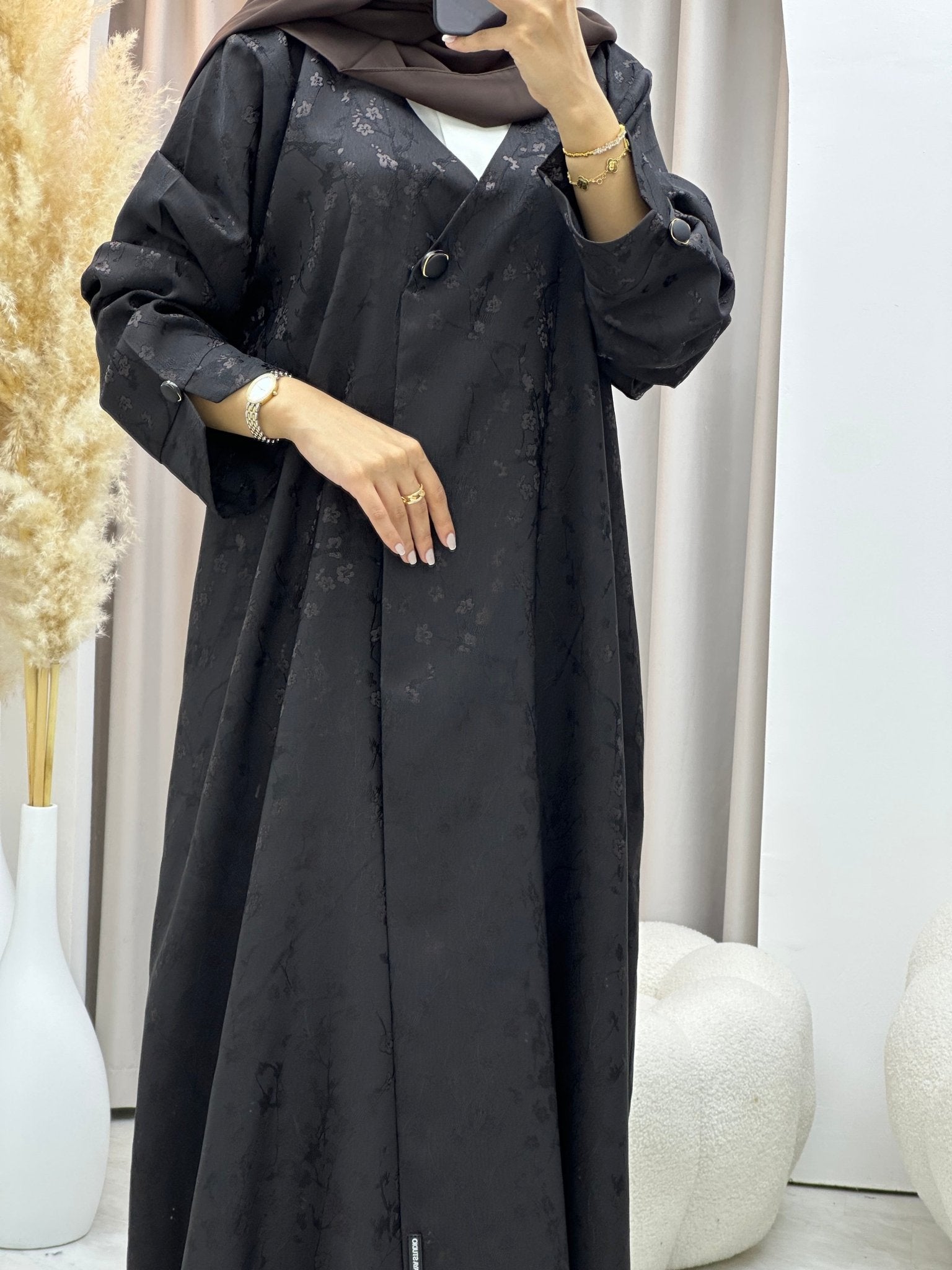 C 0587 - 02 Brown Floral Printed Abaya