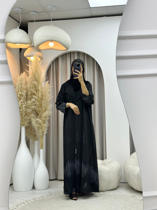 C 0590 - 02 Grey Black Coat Abaya