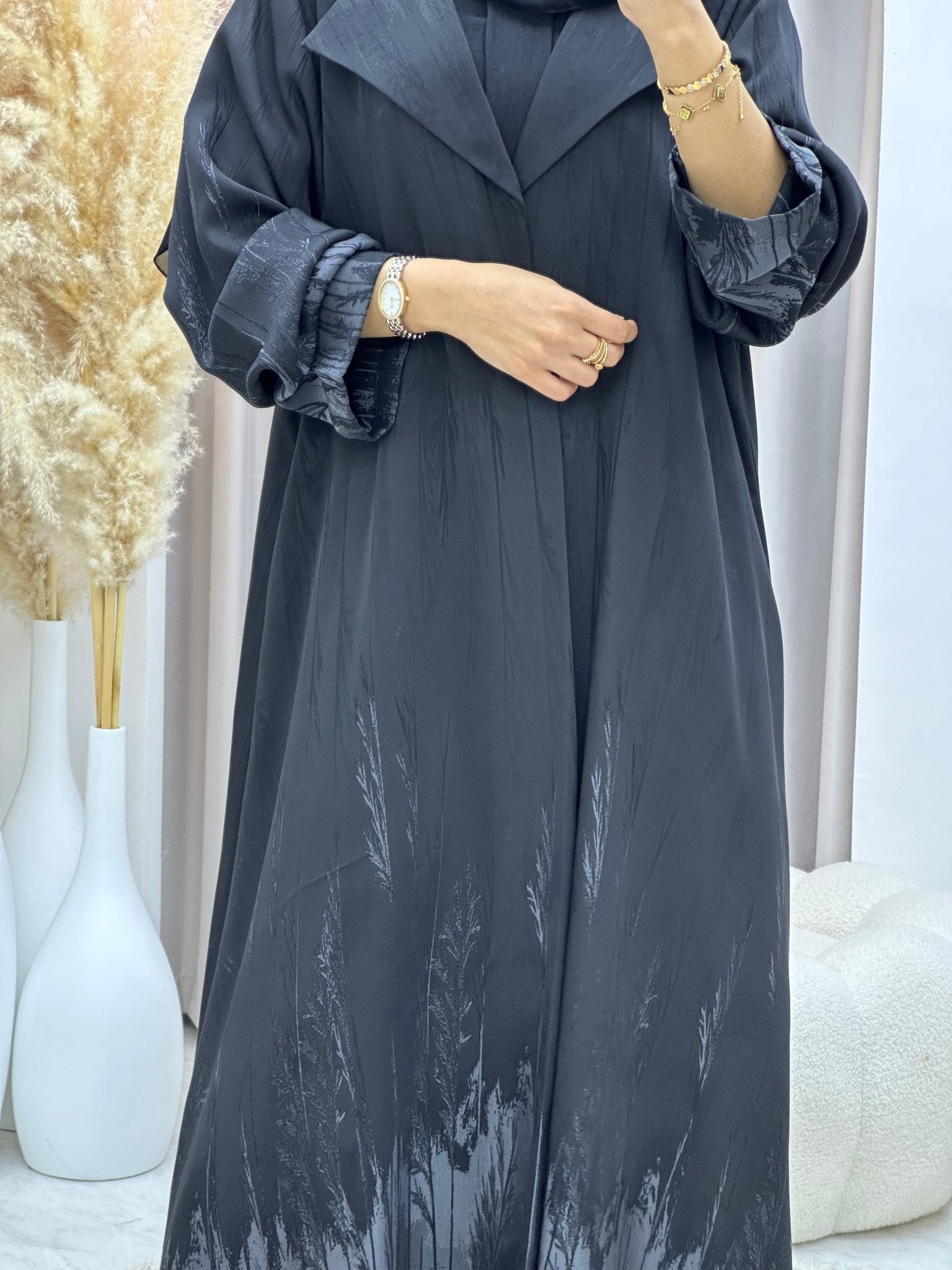 C 0590 - 02 Grey Black Coat Abaya