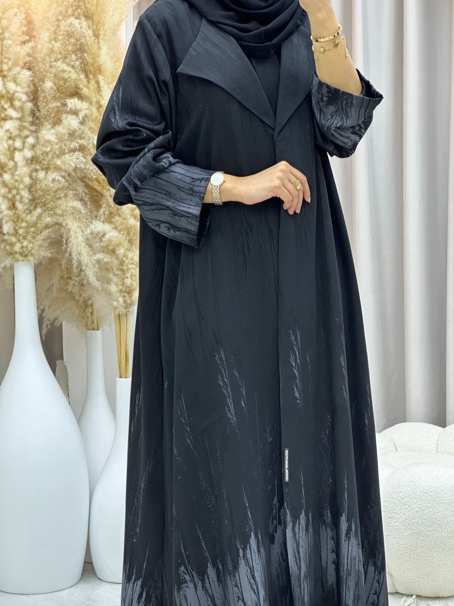 C 0590 - 02 Grey Black Coat Abaya