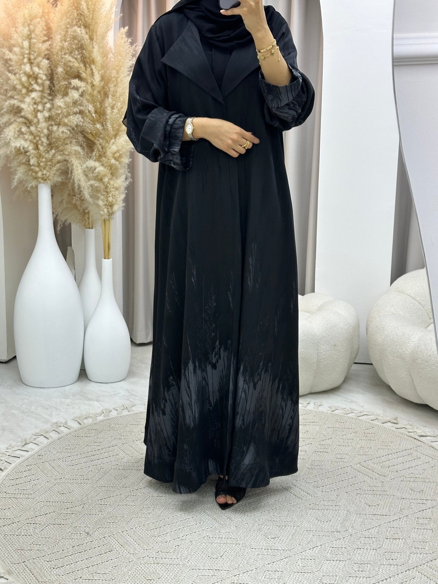 C 0590 - 02 Grey Black Coat Abaya