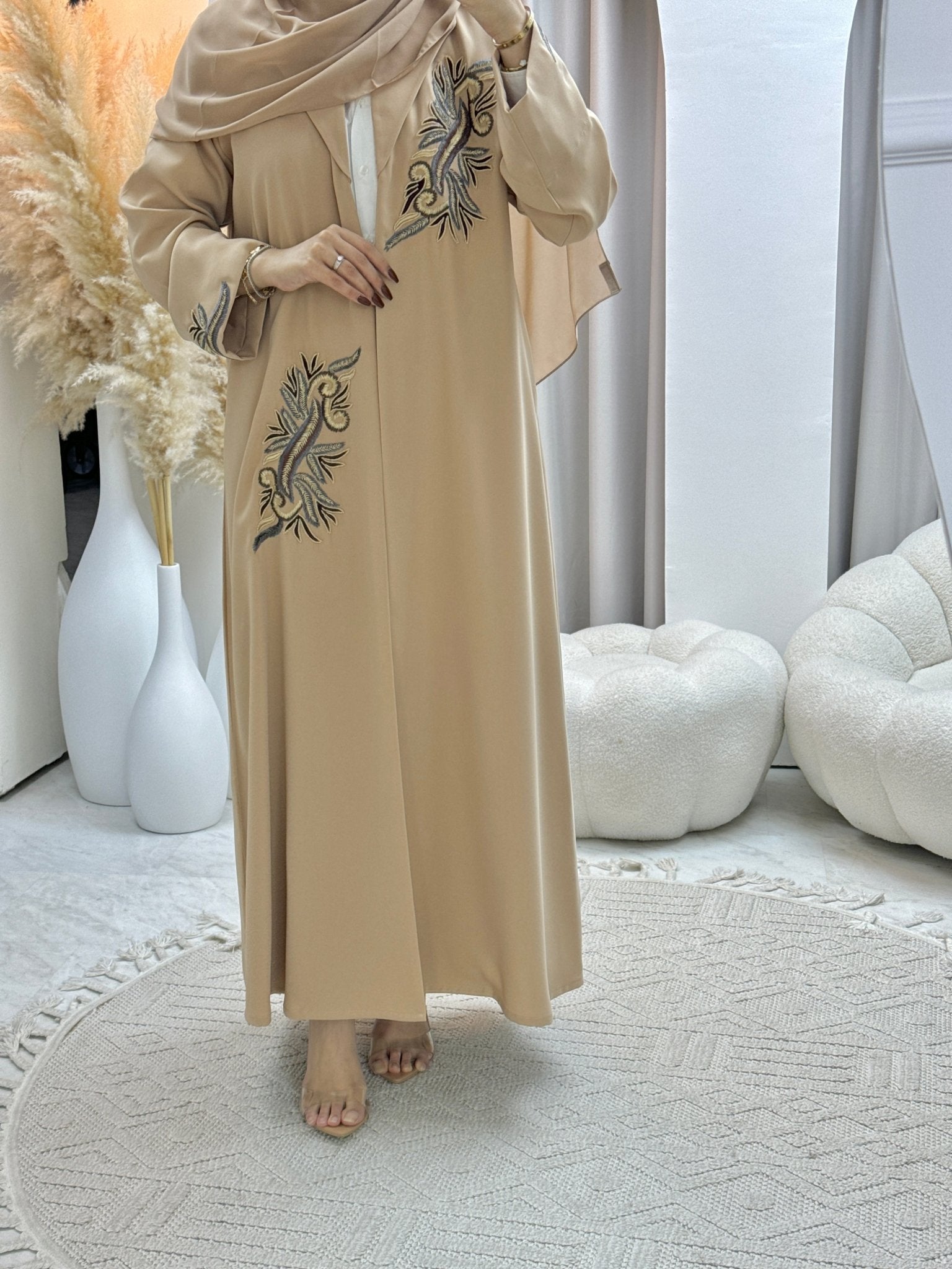 C 0591 Cream Embroidery Abaya