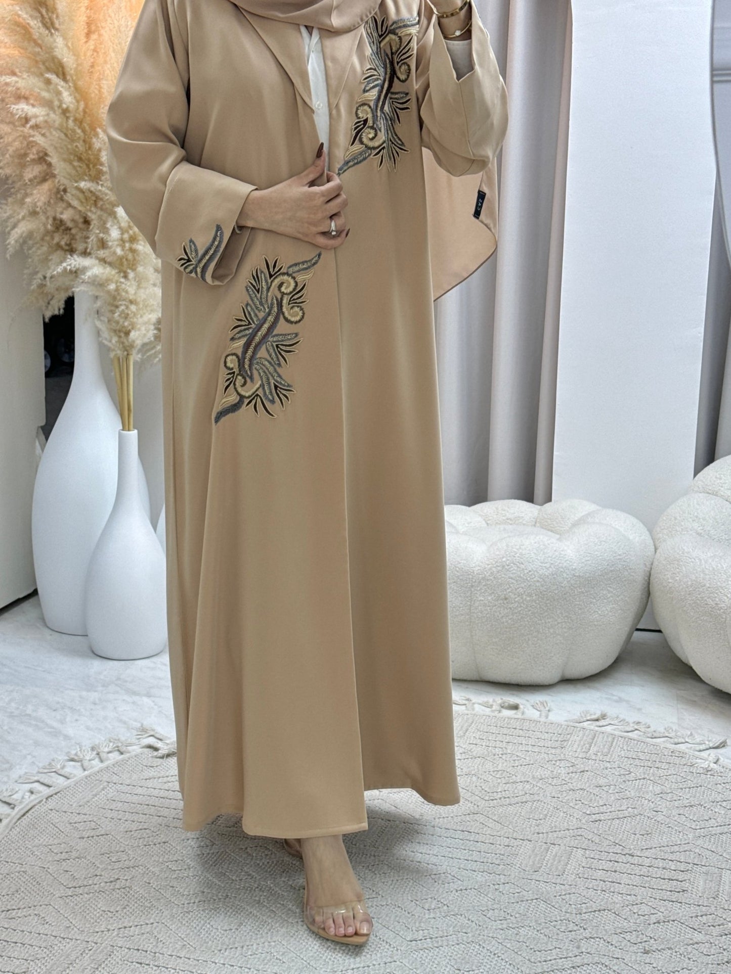 C 0591 Cream Embroidery Abaya