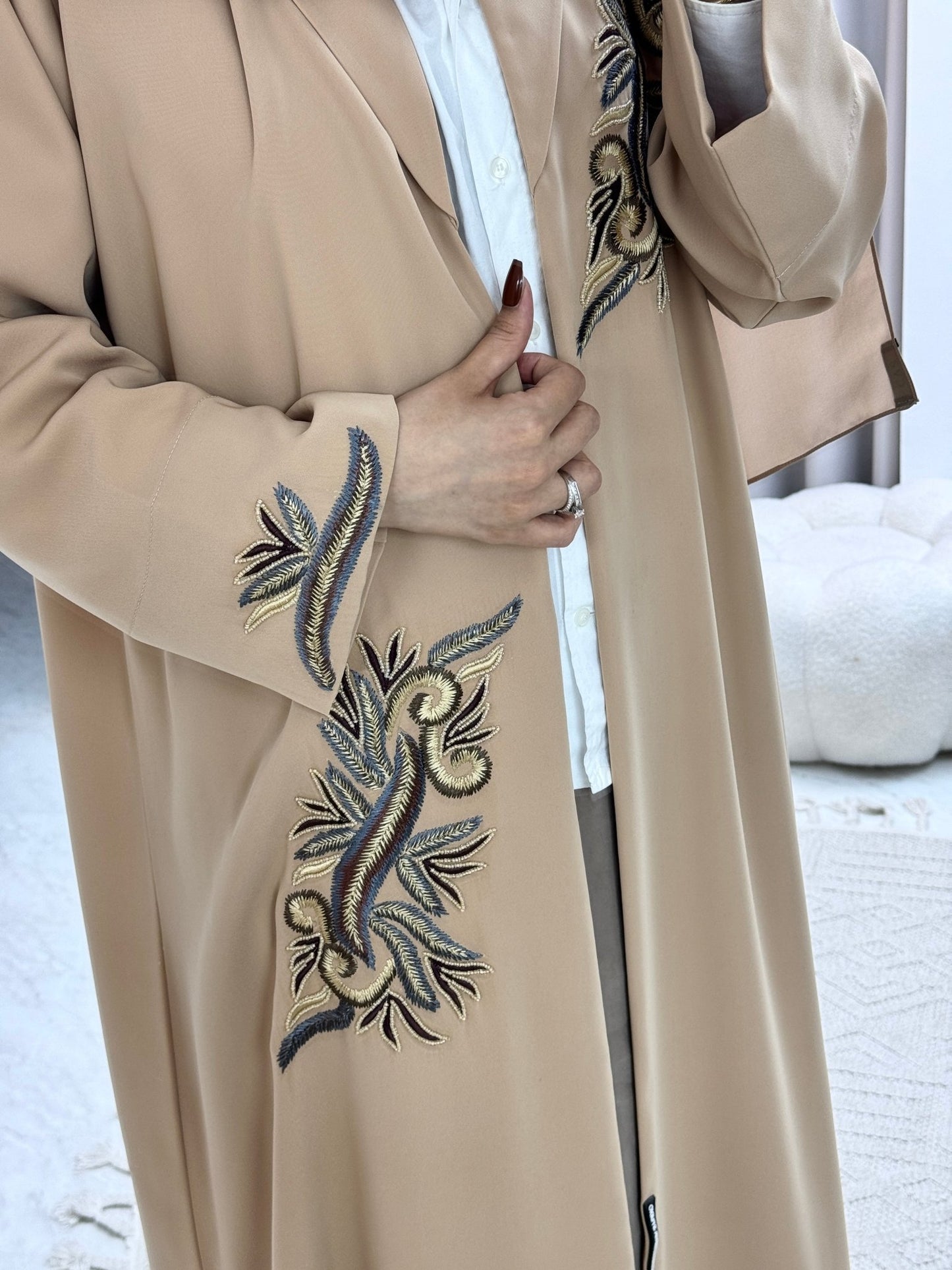 C 0591 Cream Embroidery Abaya