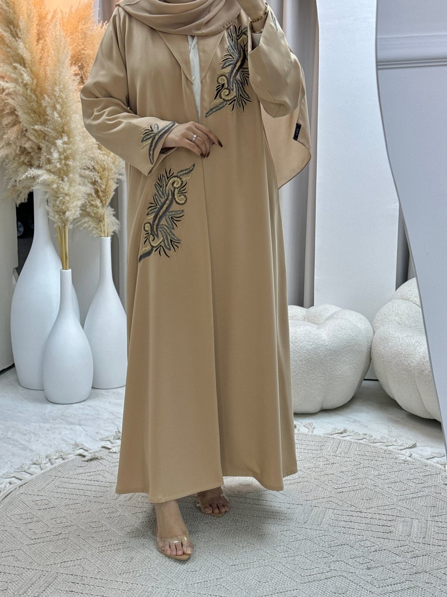 C 0591 Cream Embroidery Abaya