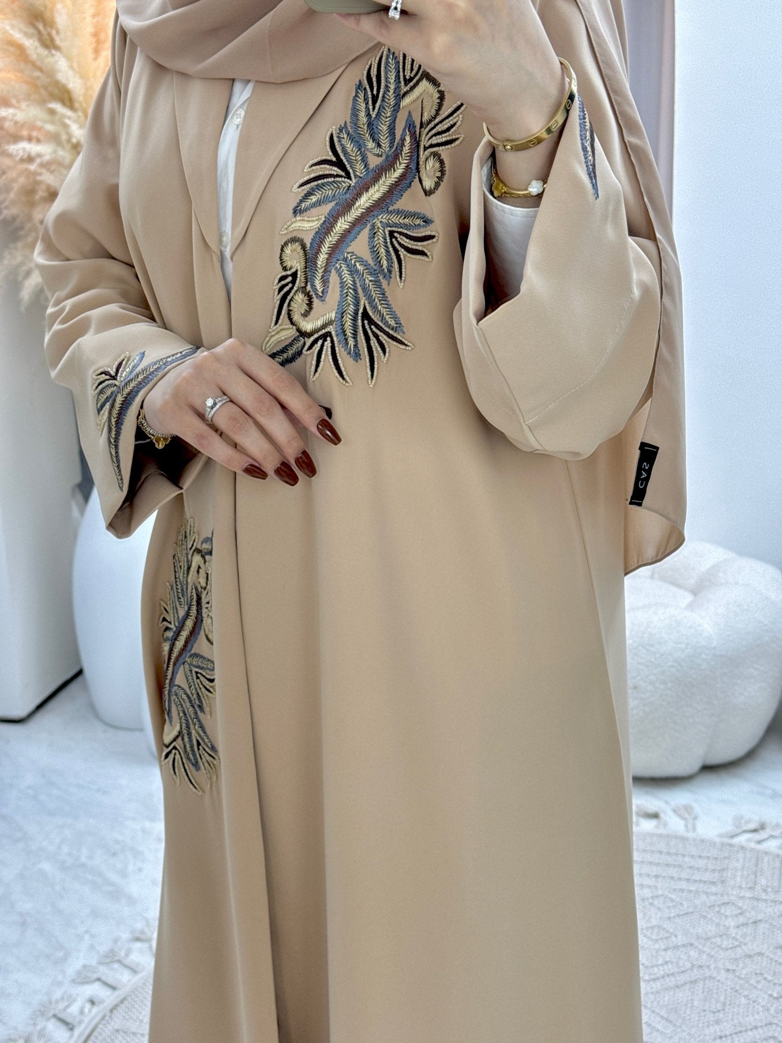 C 0591 Cream Embroidery Abaya