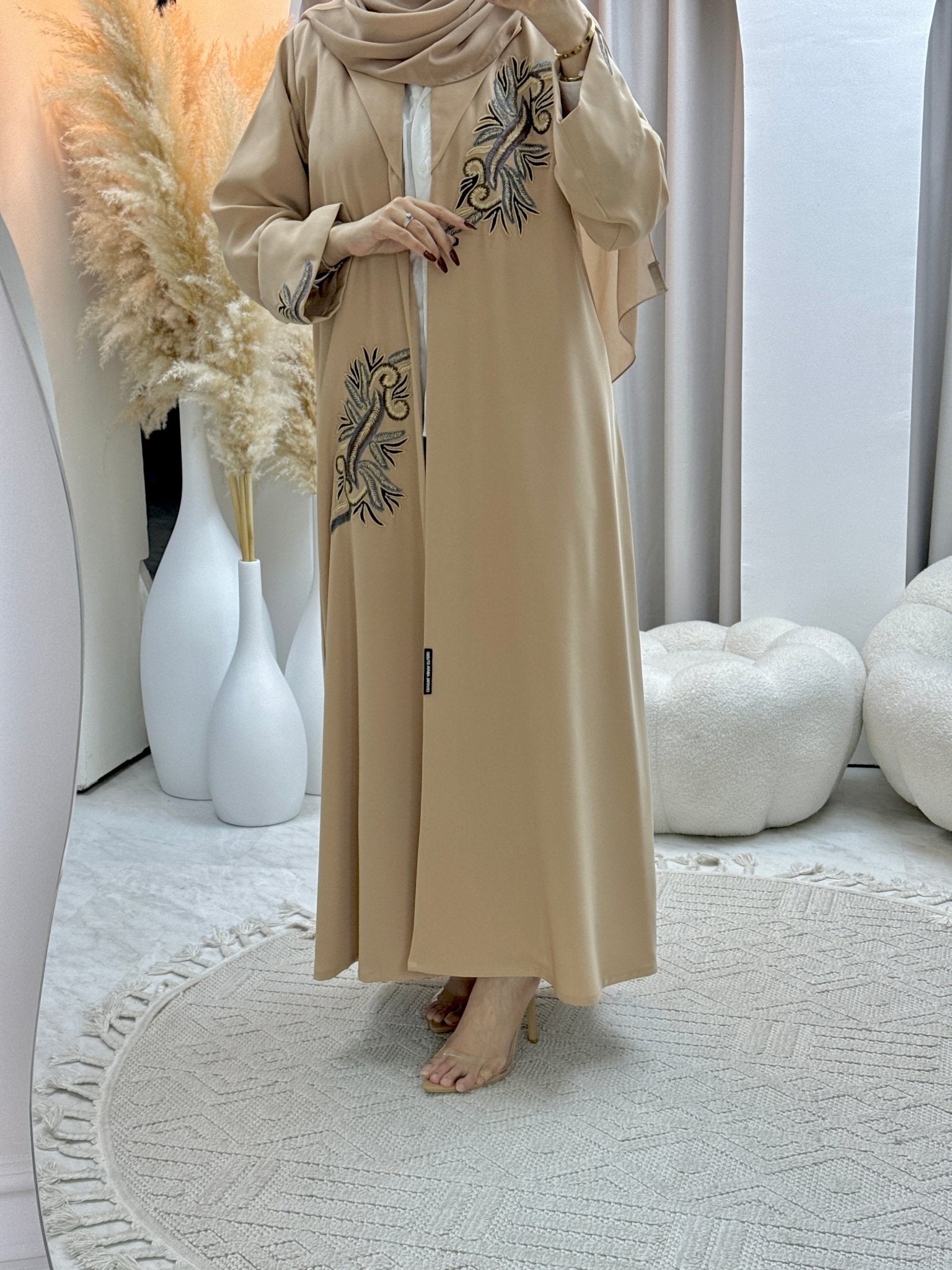 C 0591 Cream Embroidery Abaya