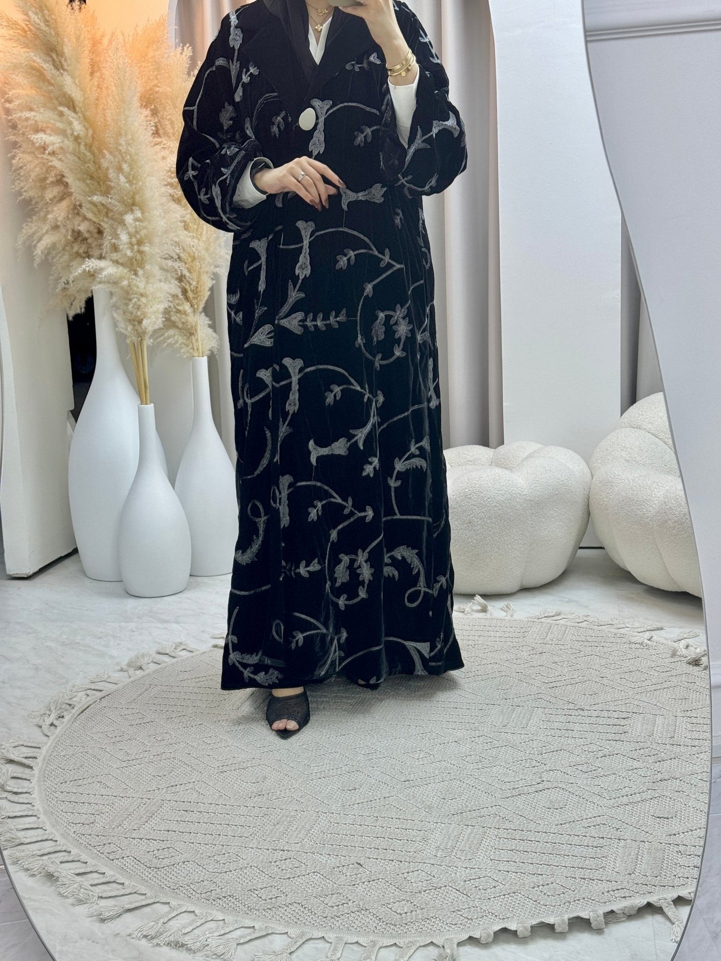 C 0592 Black Velvet Embroidered Abaya