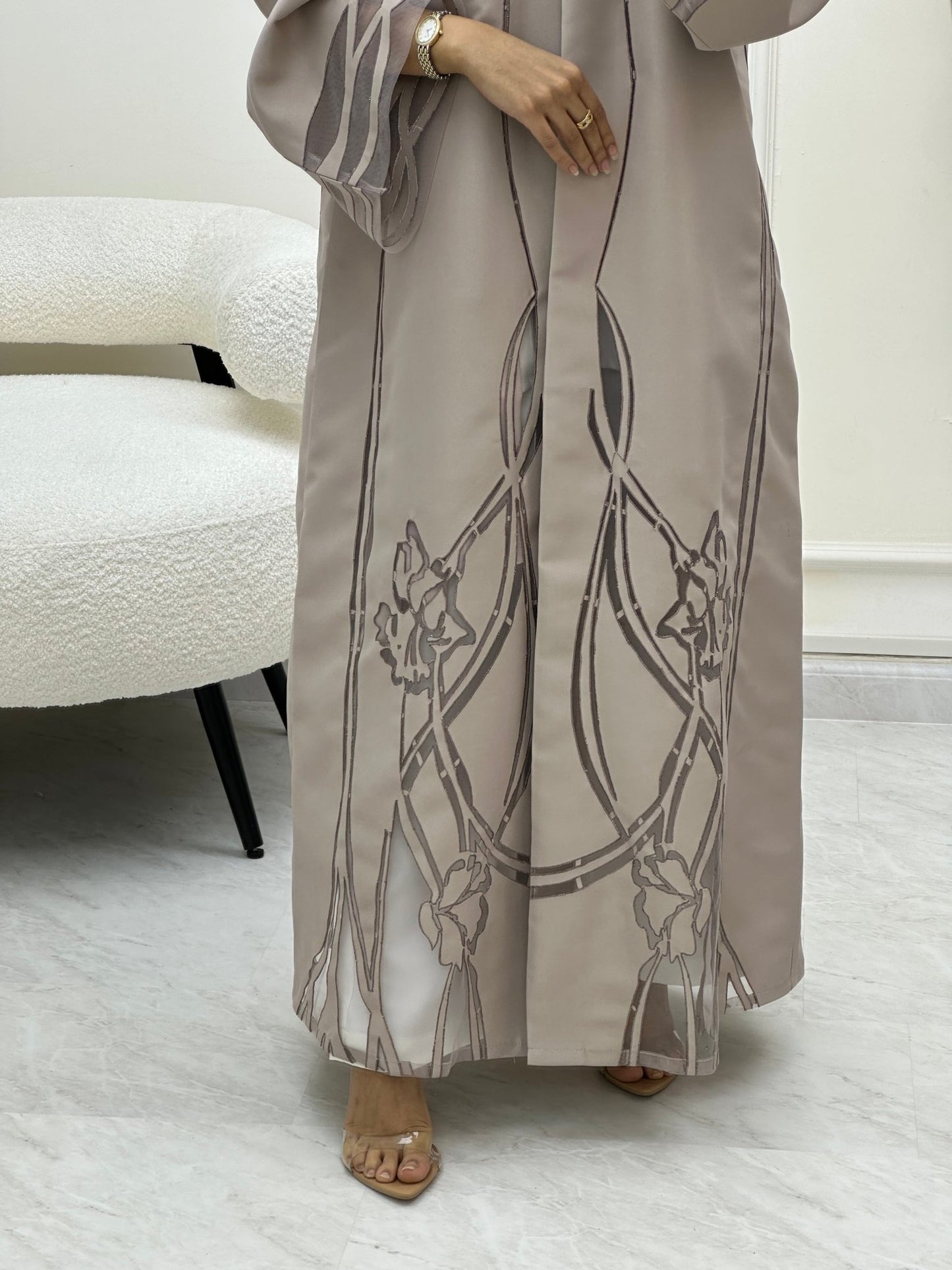 C 0607 Lasercut Nude Abaya