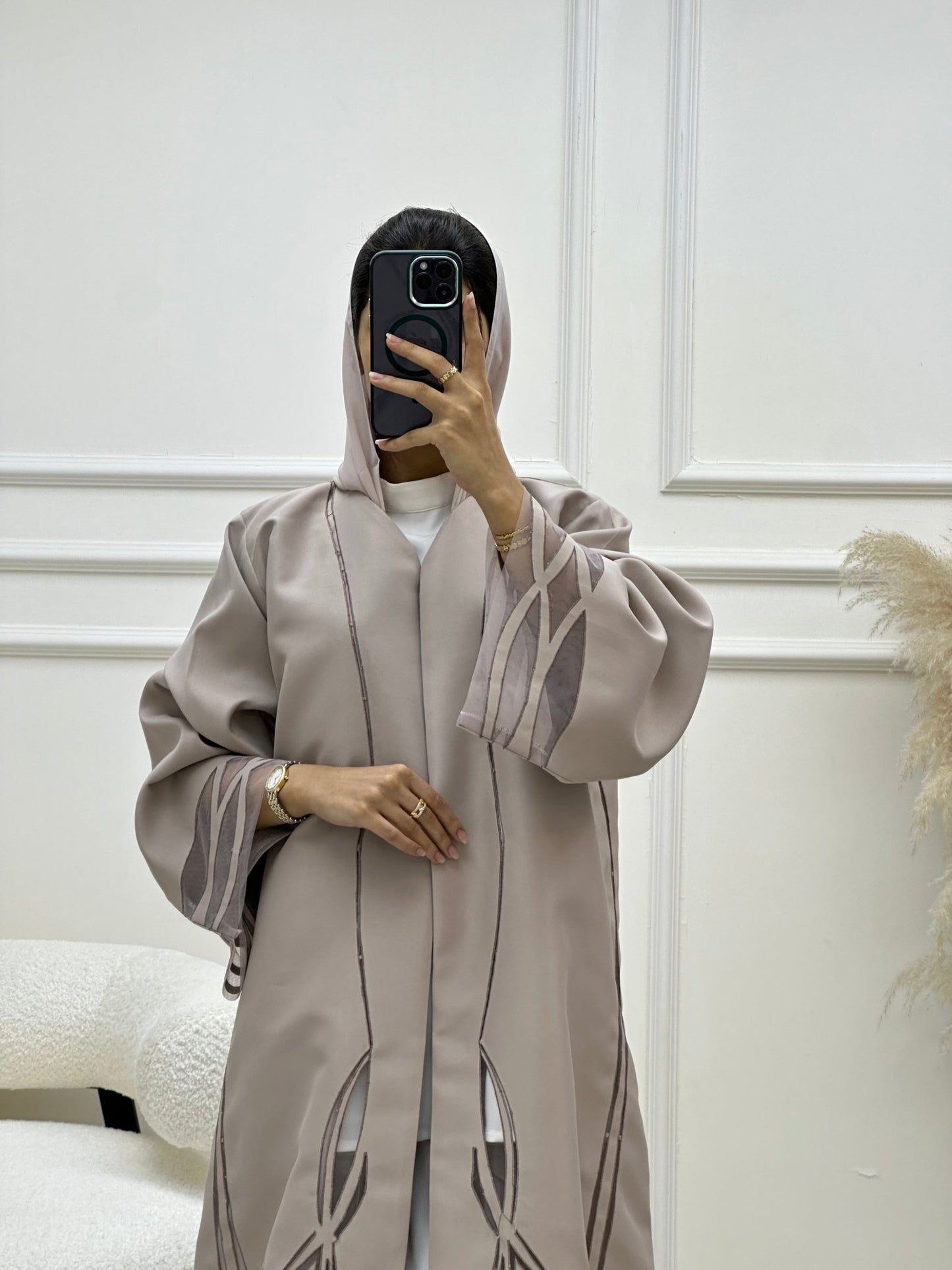 C 0607 Lasercut Nude Abaya