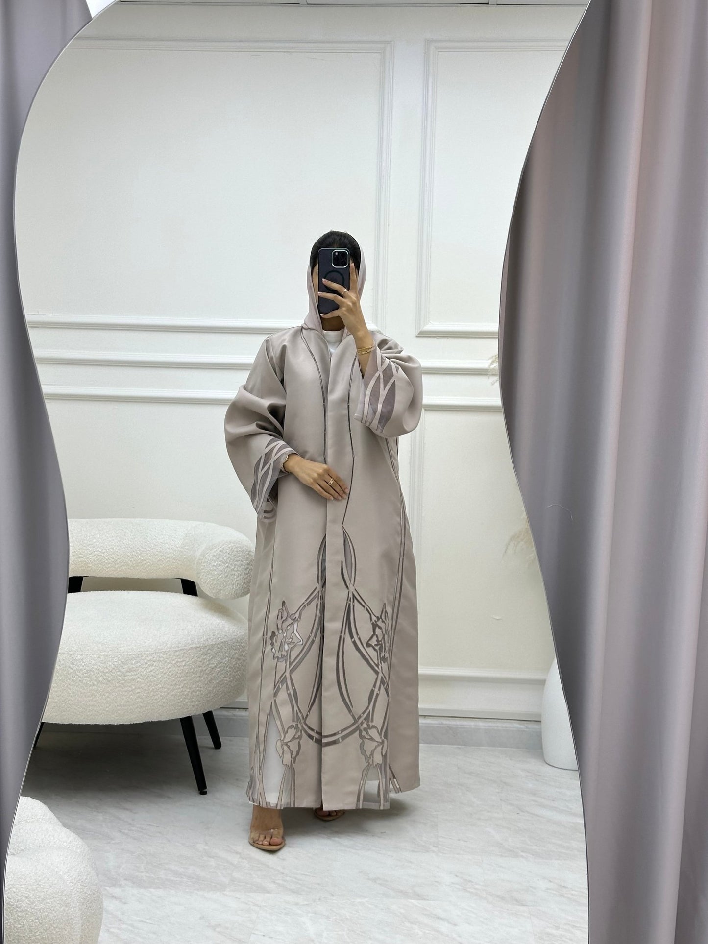 C 0607 Lasercut Nude Abaya