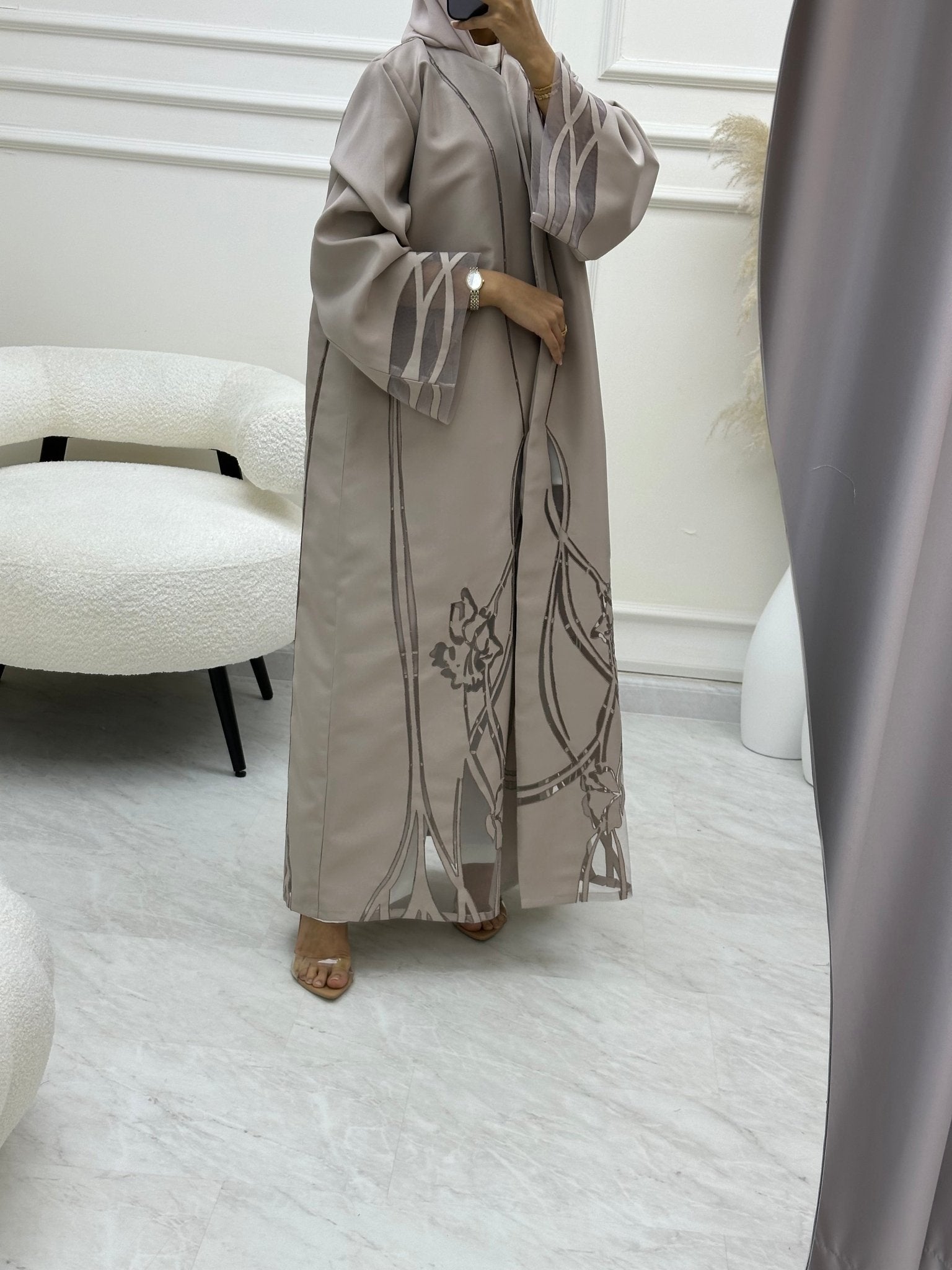 C 0607 Lasercut Nude Abaya